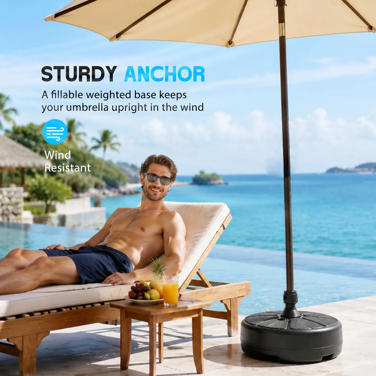 Secure Heavy Duty Fillable Patio Umbrella Base Garden Balcony Stand
