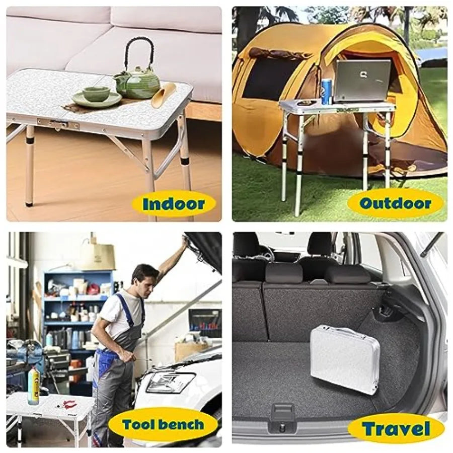 Folding Camping Table 2ft Portable Picnic Table Adjustable Height Small Card Table Aluminum Foldable Lightweight with Carry Han
