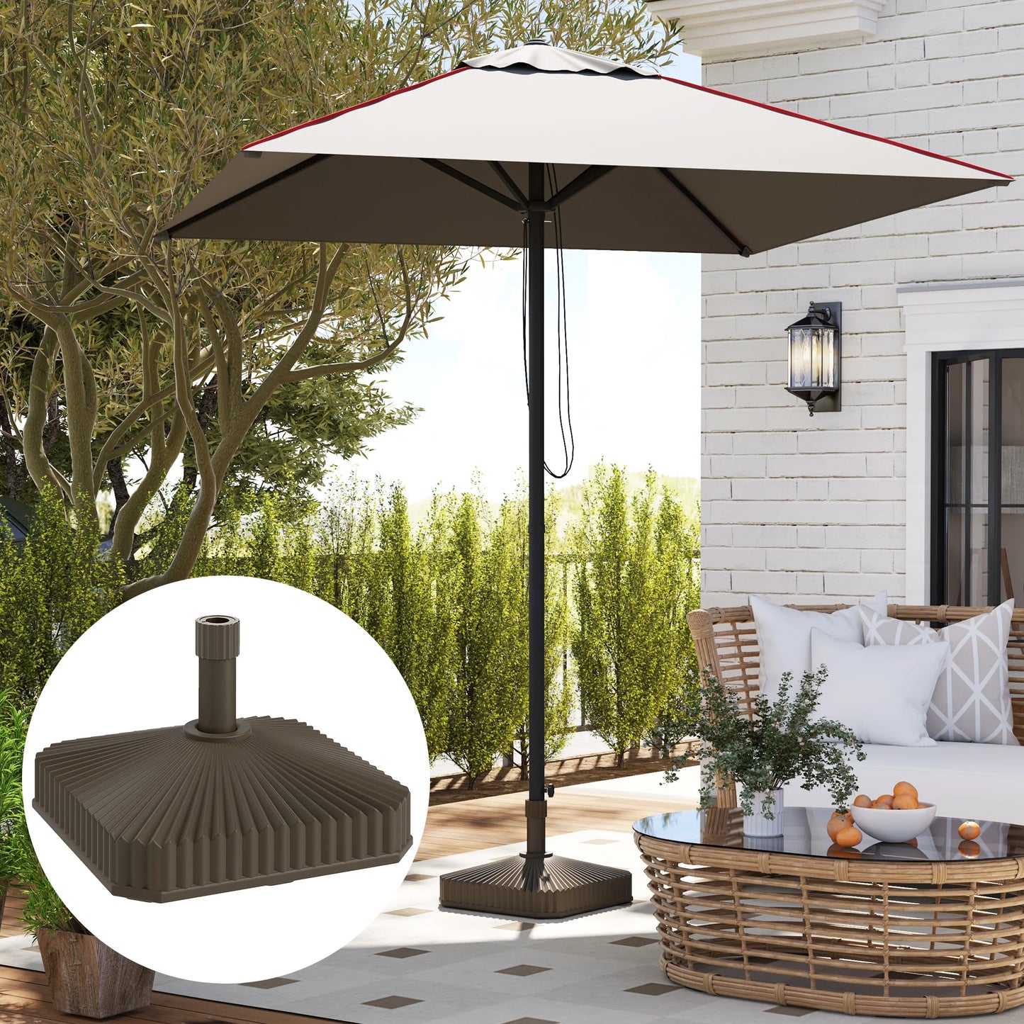 Square Patio Umbrella Base Holder, Sand/Water Filled Umbrella Stand Base, Brown