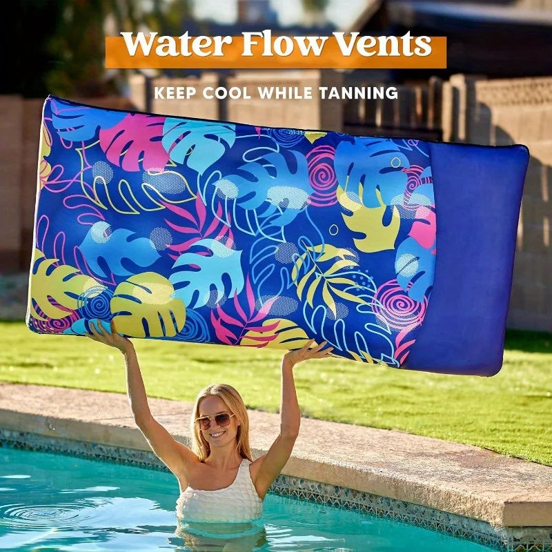 JOYIN Fabric Covered Pool Inflatable Floats Raft Mat Lounger Floaties for Adults Summer Water Party Headrest