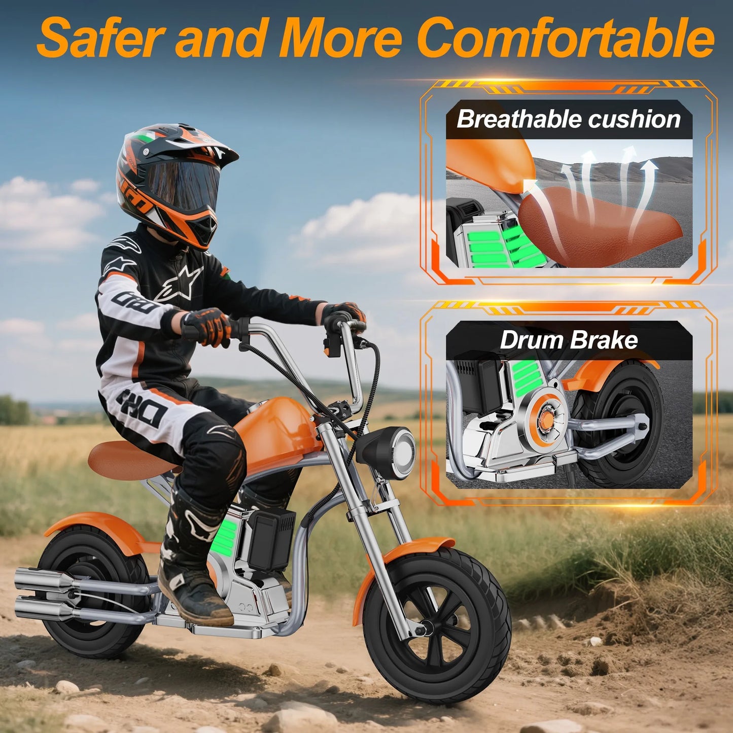 Electric Motorcycle for Kids, 18V 5.2AH Electric Dirt Bike, 160W Motor 10MPH Fast Speed Retro Motocross 6-8miles Max Range with LED Lights for Gift