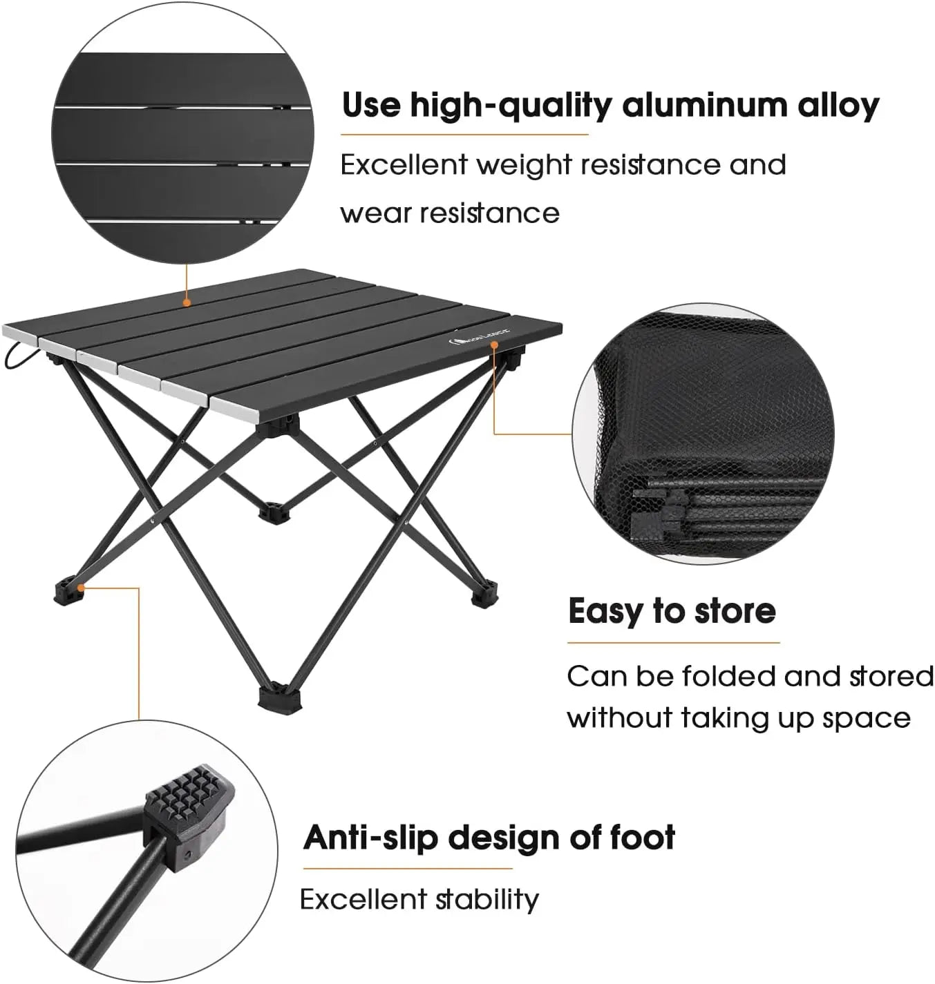 Ultralight Folding Camping Table, Compact,Portbale with Carry Bag, for Outdoor Cooking, Picnic, Camp, Boat, Travel (Black - S)