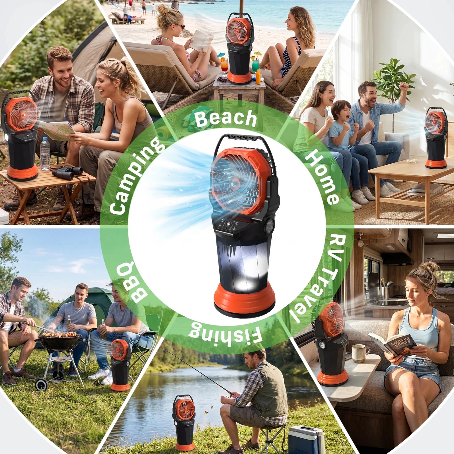 TaskStar Portable Misting Fan 33000mAh Large Rechargeable Battery Powered Outdoor Cooling Fan with Remote Control&2L Tank, Grip Handle Camping Fan with Ambient Lighting, 120° Auto-Oscillation, Timer Function