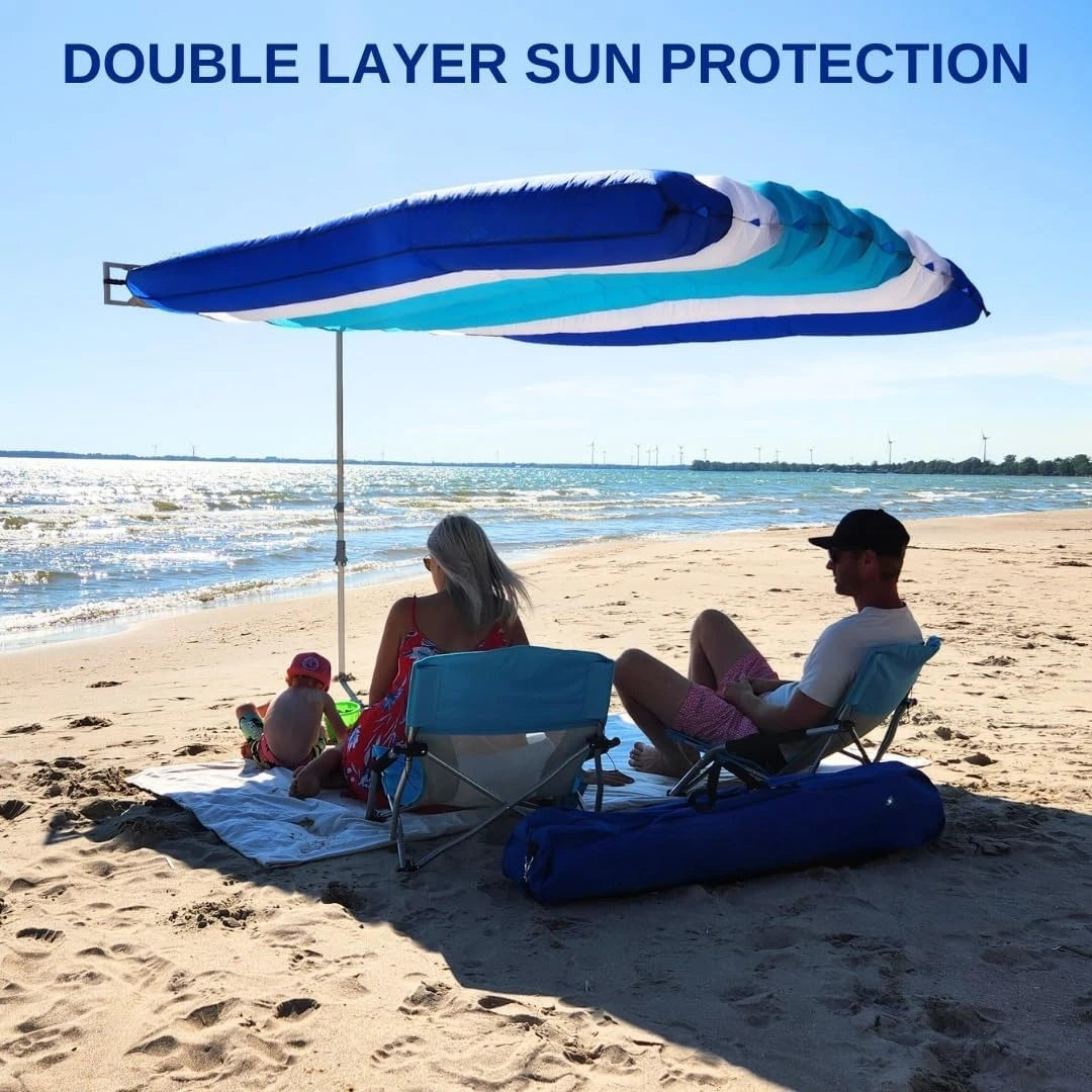 8x10ft Wind-Inflating Beach Shade Canopy, Silent Non-Flapping Auto Wind Directing Sun Shelter, Lightweight Portable Outdoor Beach Tent with Quick 2-Minute Assembly