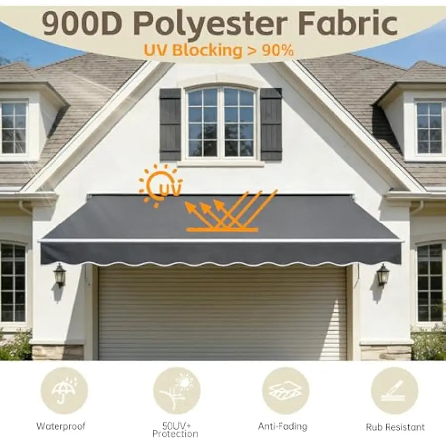 13' x 10' Awning for Patio, Sunsetter Retractable Awning Waterproof Cover Outdoor Patio Canopy, Sun Shade with Manual Crank Hand
