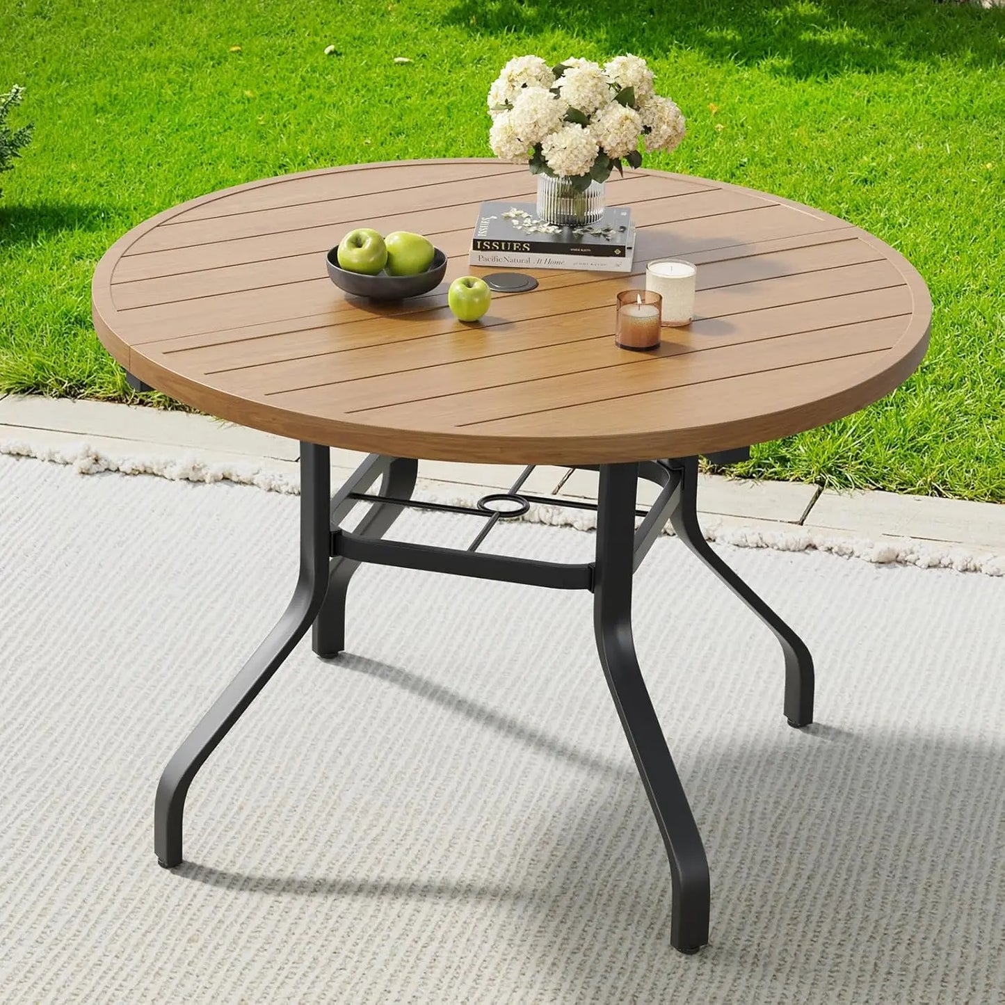 FARINI Outdoor Metal Patio Table With Umbrella Hole