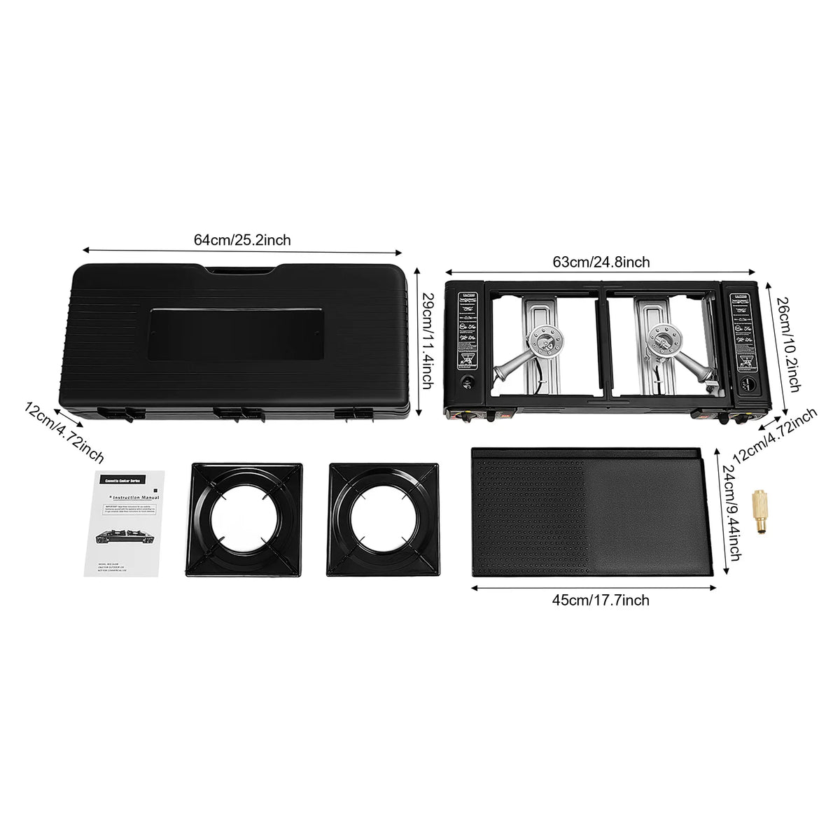 Gas Camping Stove and Grill Pan Set| 2500W 2-Burner Butane or LPG Outdoor Stove w/ Overpressure Protection