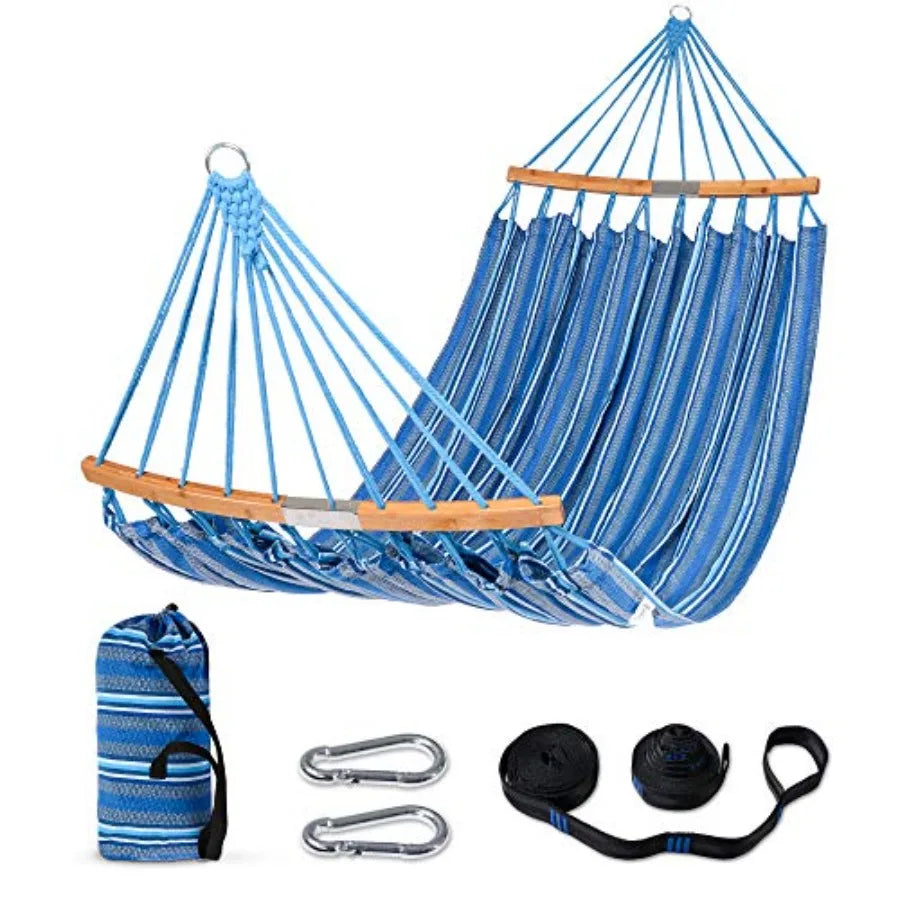 Double Hammock With Curved Spreader Bar For Outdoor Use