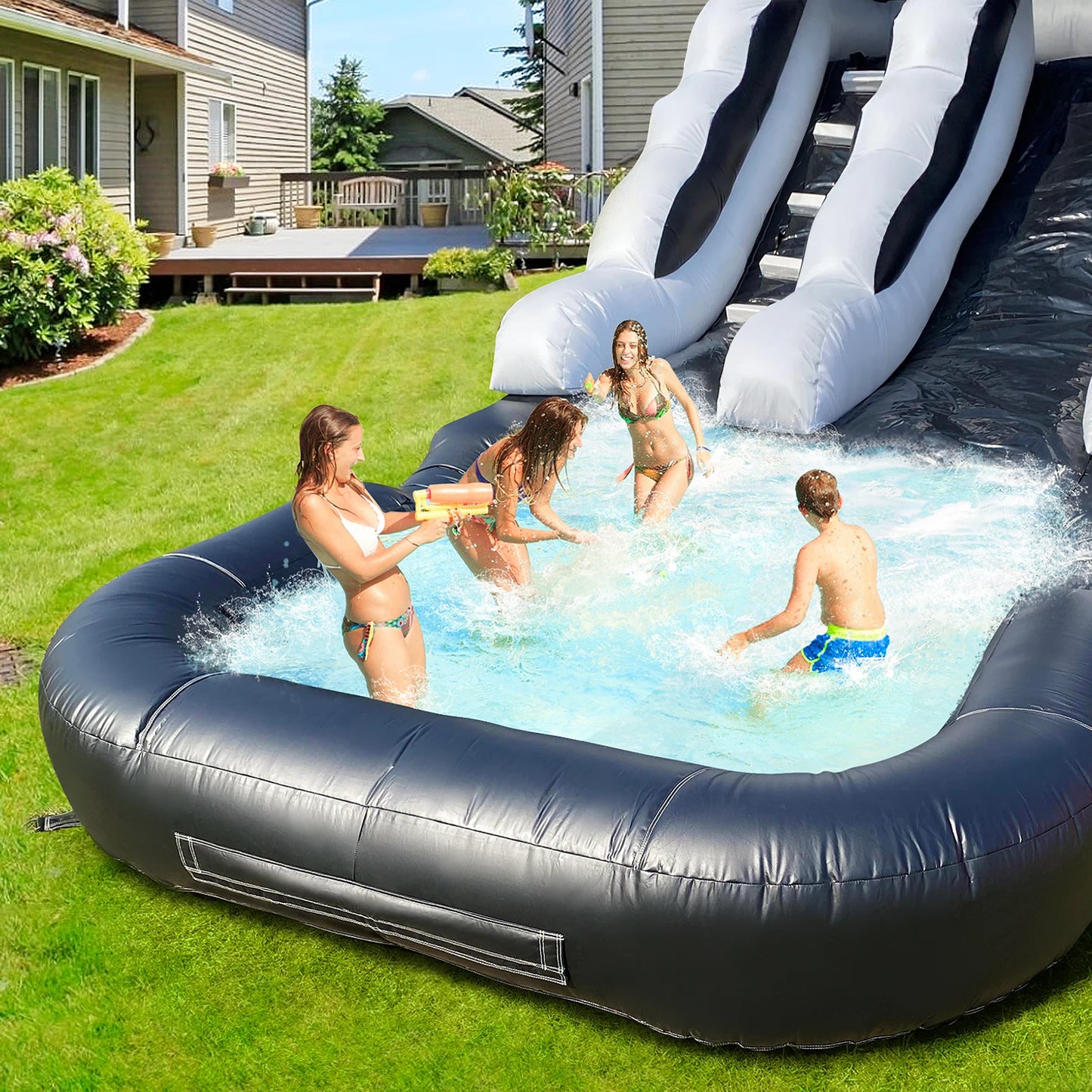 PVC Water Slide Inflatable Bouncer Castle Outdoor Backyard Garden Summer Water Play Slide for Kids Adults Party Entertainment