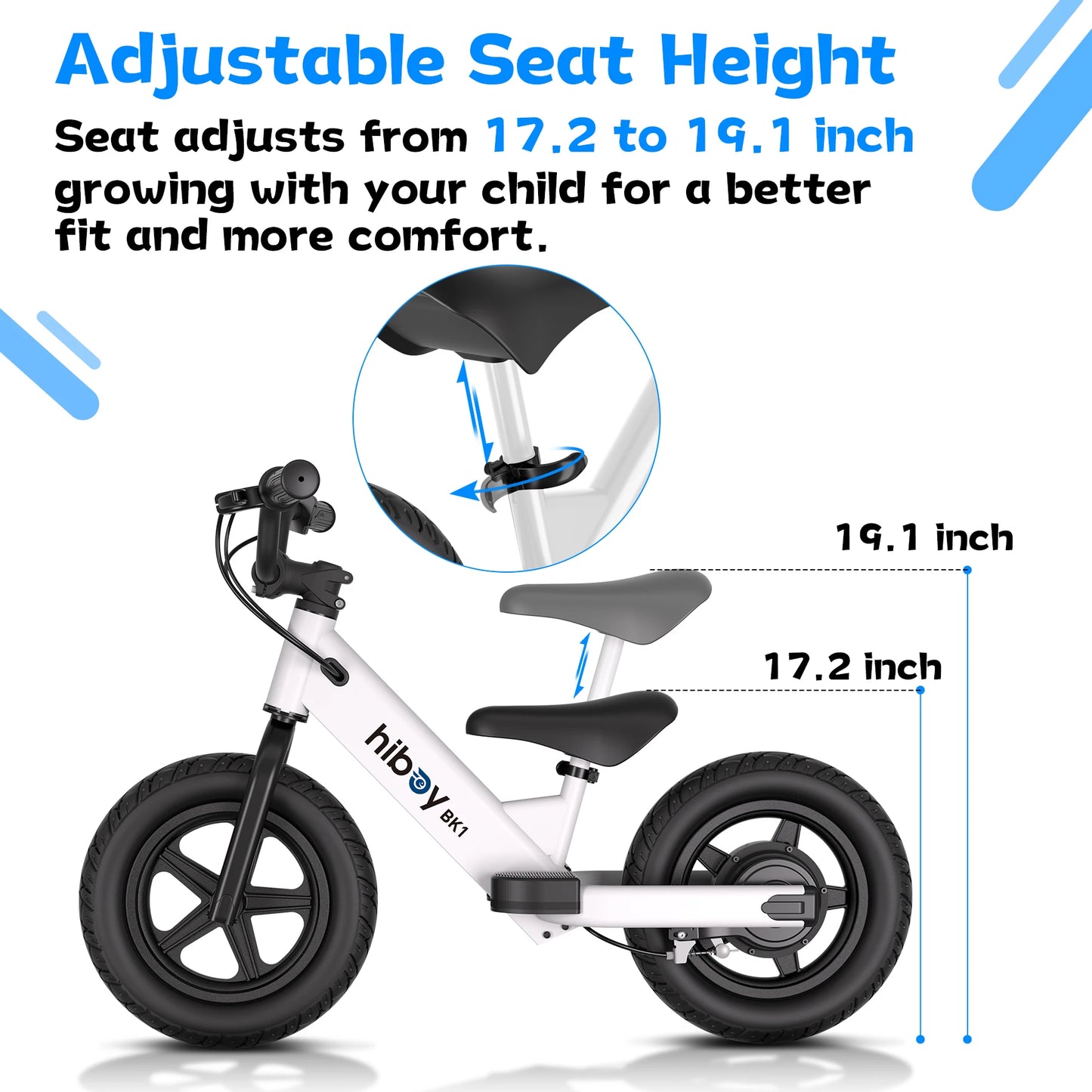 Hiboy BK1 Electric Balance Bike for Kids, 12-Inch Tires, 5.6/9 MPH, Adjustable Seat, Up to 4.9 Miles, Electric Bike for Kids Ages 3–5