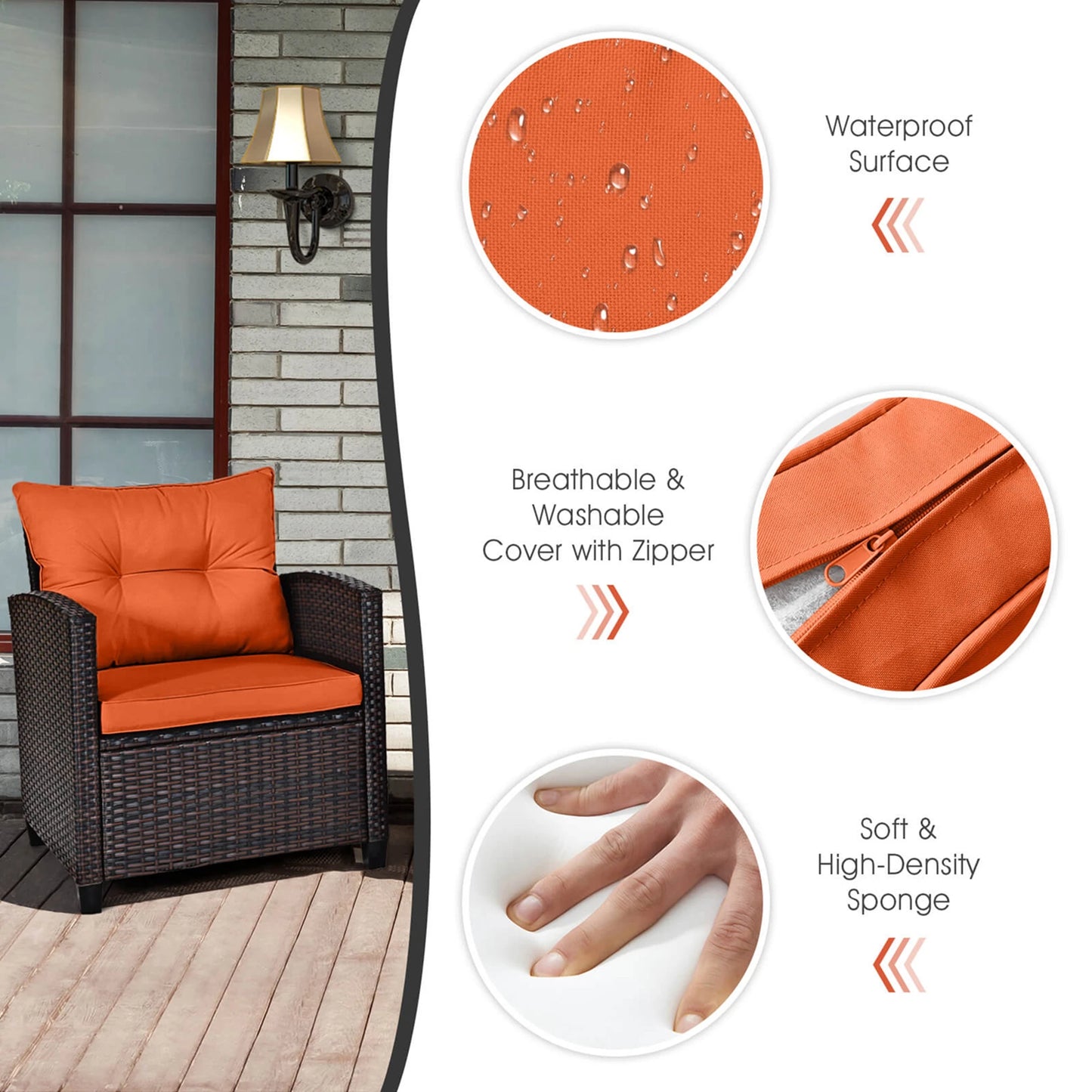 HOMASIS 3 Piece Patio Rattan Furniture Set With Cushions