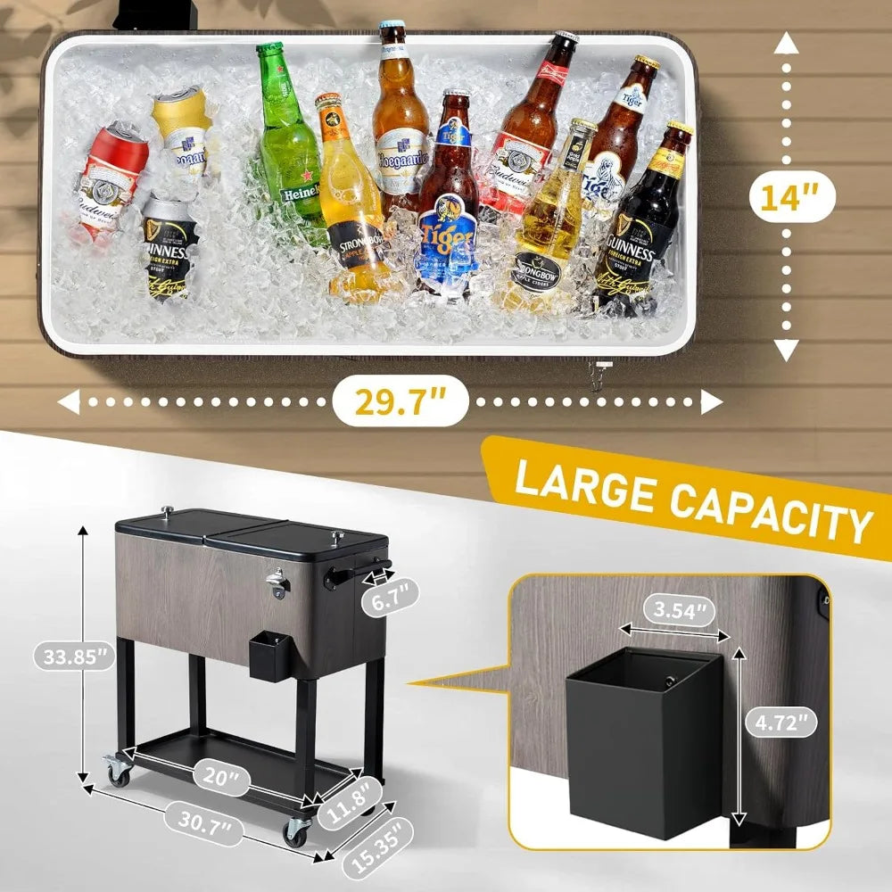Patio Cooler With Bottle Opener And Cap Catcher With Wheels