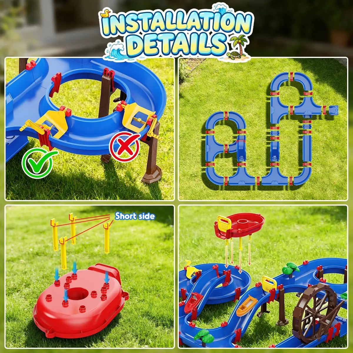 VATOS Summer Outdoor Retro Manual Irrigation Water Truck Kids Toy 2-Tier Watermill Water Table Fun Water Wheel Drifting Playset Backyard Beach Balcony Garden Toys