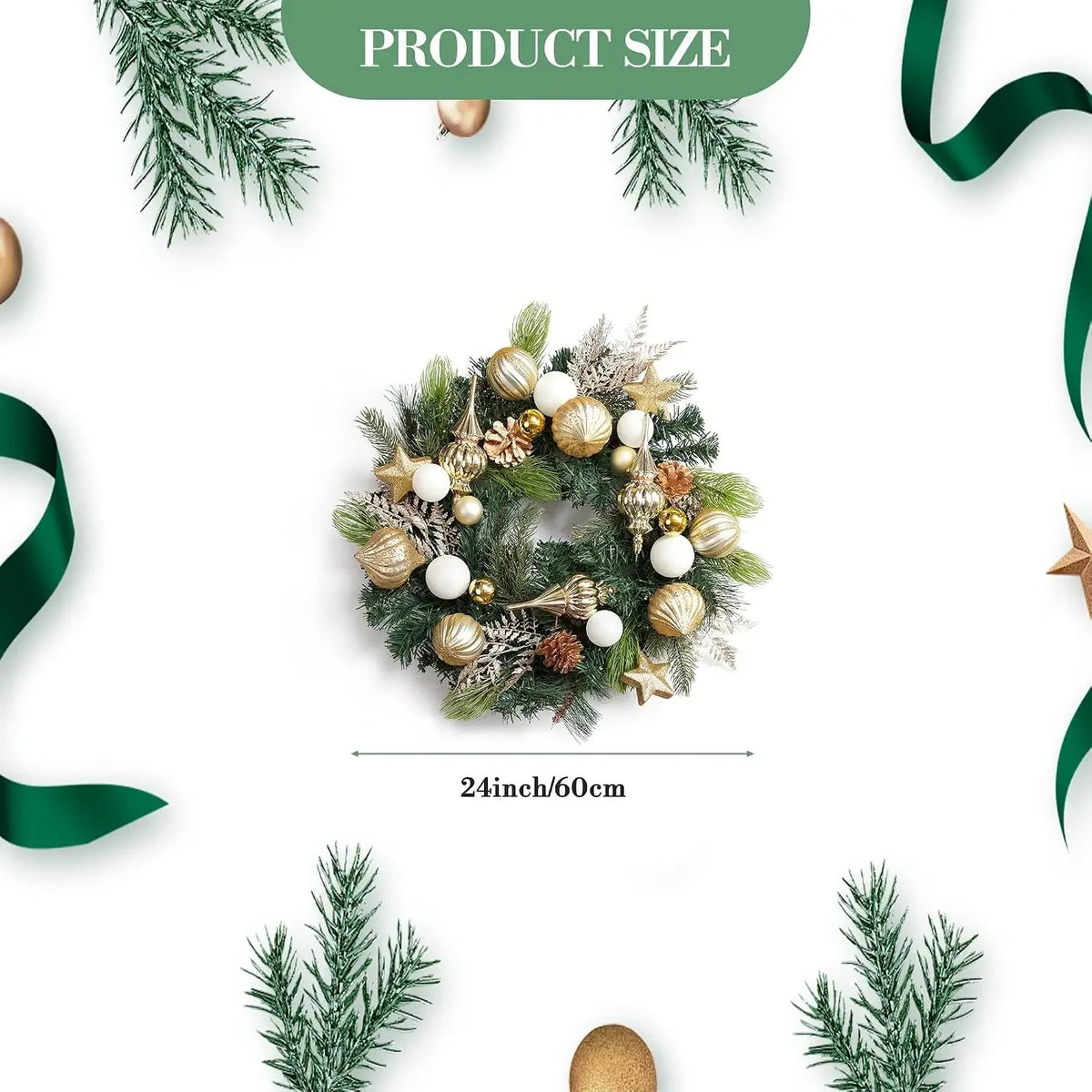 Garvee Pre-Lit Christmas Wreath With Pine Cones And Battery