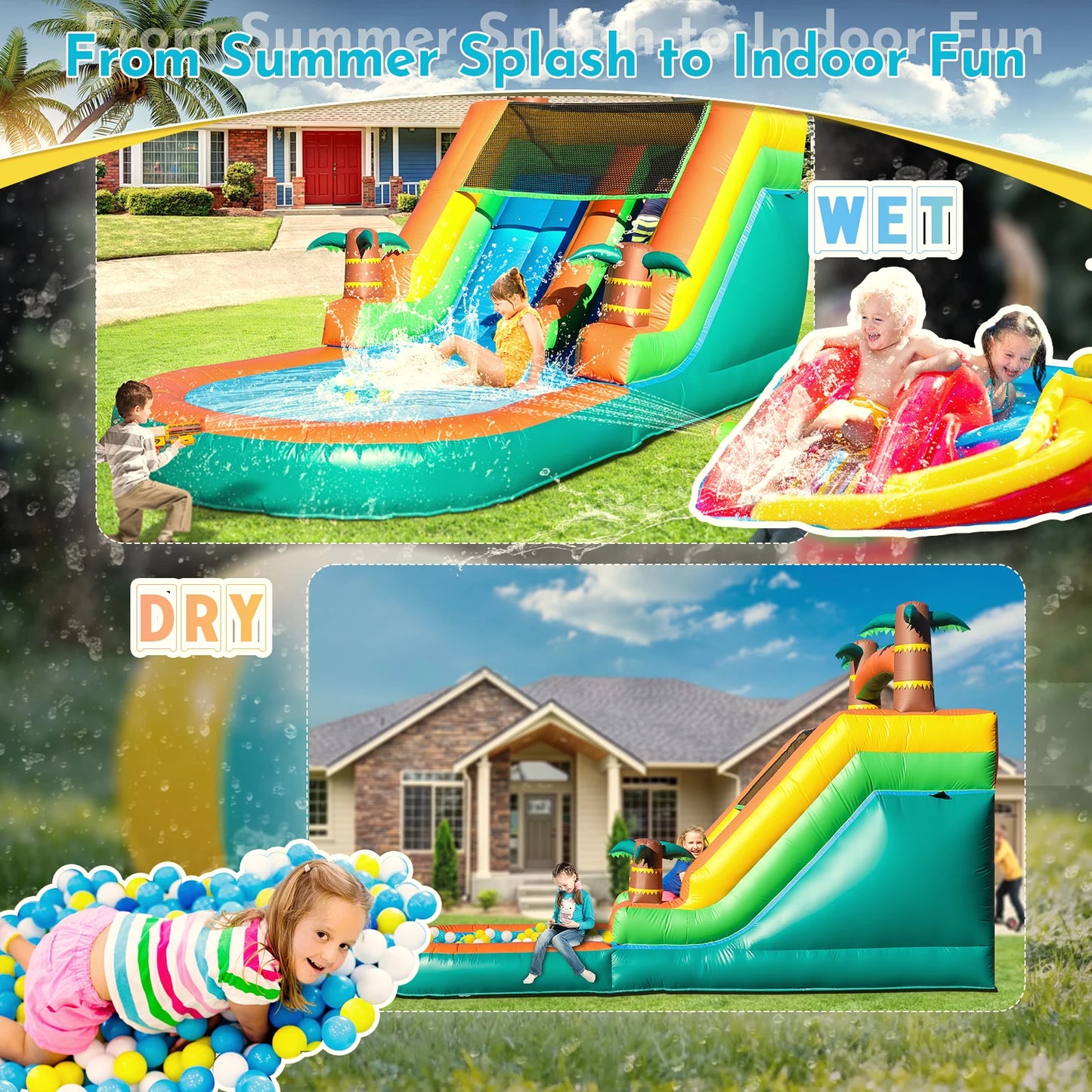 King Inflatable Water Slide Bounce House With Blower Outdoor Play