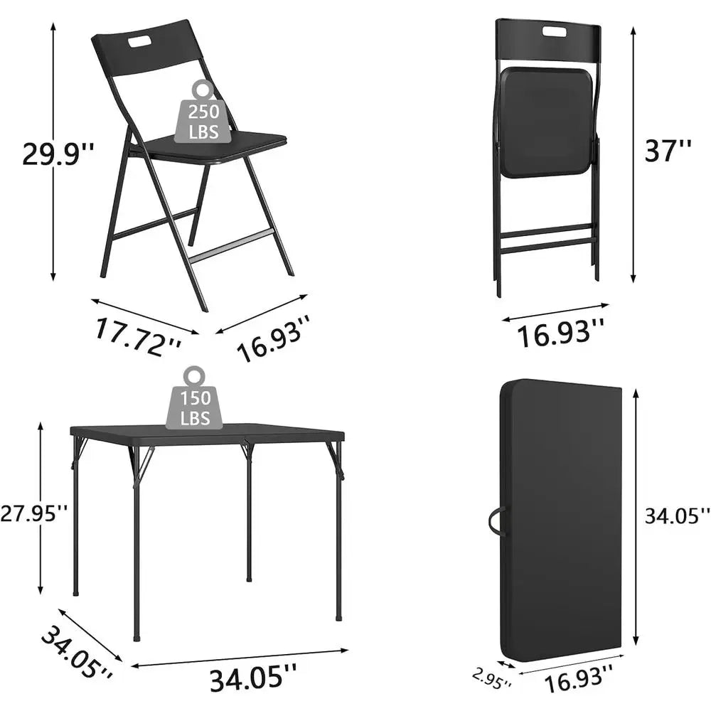 Folding 35 Square Card Table and 4 Chairs Set for Dining, Indoor/Outdoor Use and Camping Games