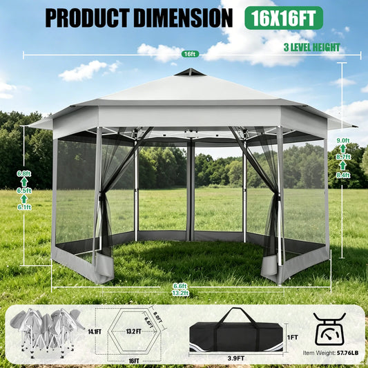 16x16 Ft Pop Up Gazebo with Mosquito Netting for Families