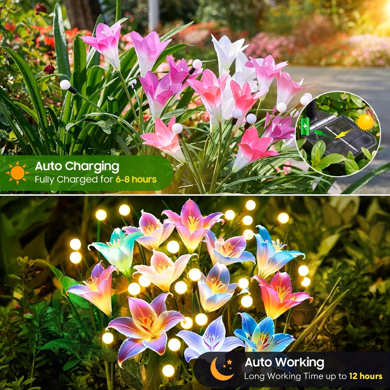 Lily Flower Solar Outdoor Light Ip65 Waterproof Solar Powered for Garden Pathway Landscape Lights Courtyard Yard Decoration