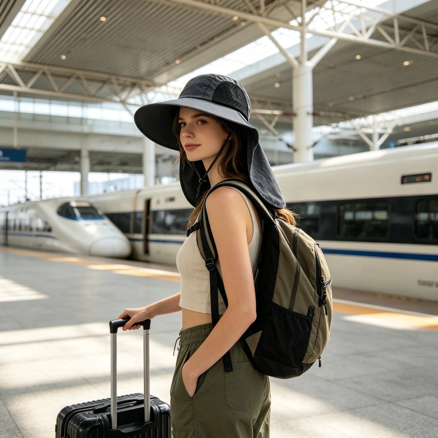 Grey Unisex Wide Brim Sun Hat With Neck Flap UPF 50+ UV Protective Lightweight Outdoor Cap For Fishing Hiking Beach Camping Gardening