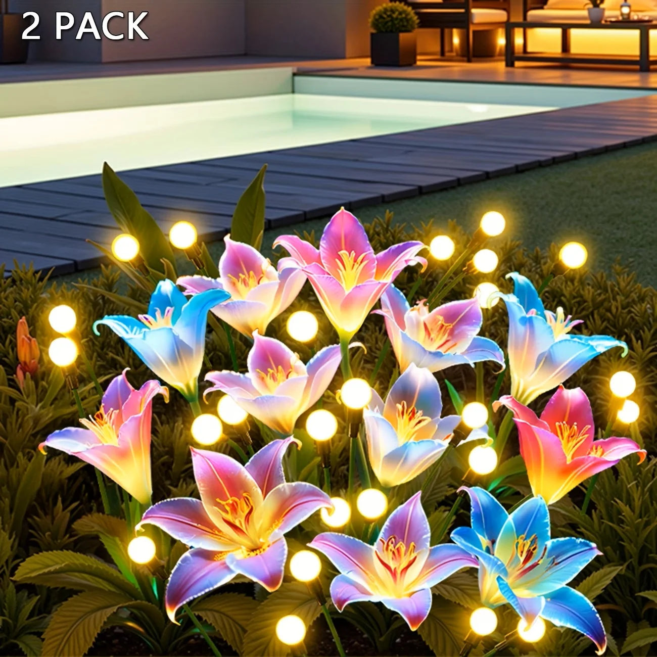Lily Flower Solar Outdoor Light Ip65 Waterproof Solar Powered for Garden Pathway Landscape Lights Courtyard Yard Decoration