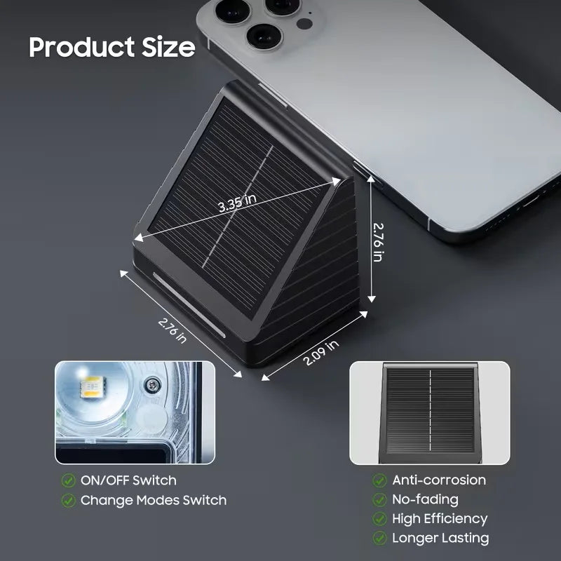Solar Fence Lights Outdoor: Solar Powered Deck Light - 10 Lighting Modes with RGB - Waterproof IP65 - Led Lens Wall Decor for Garden Patio Backyard Porch