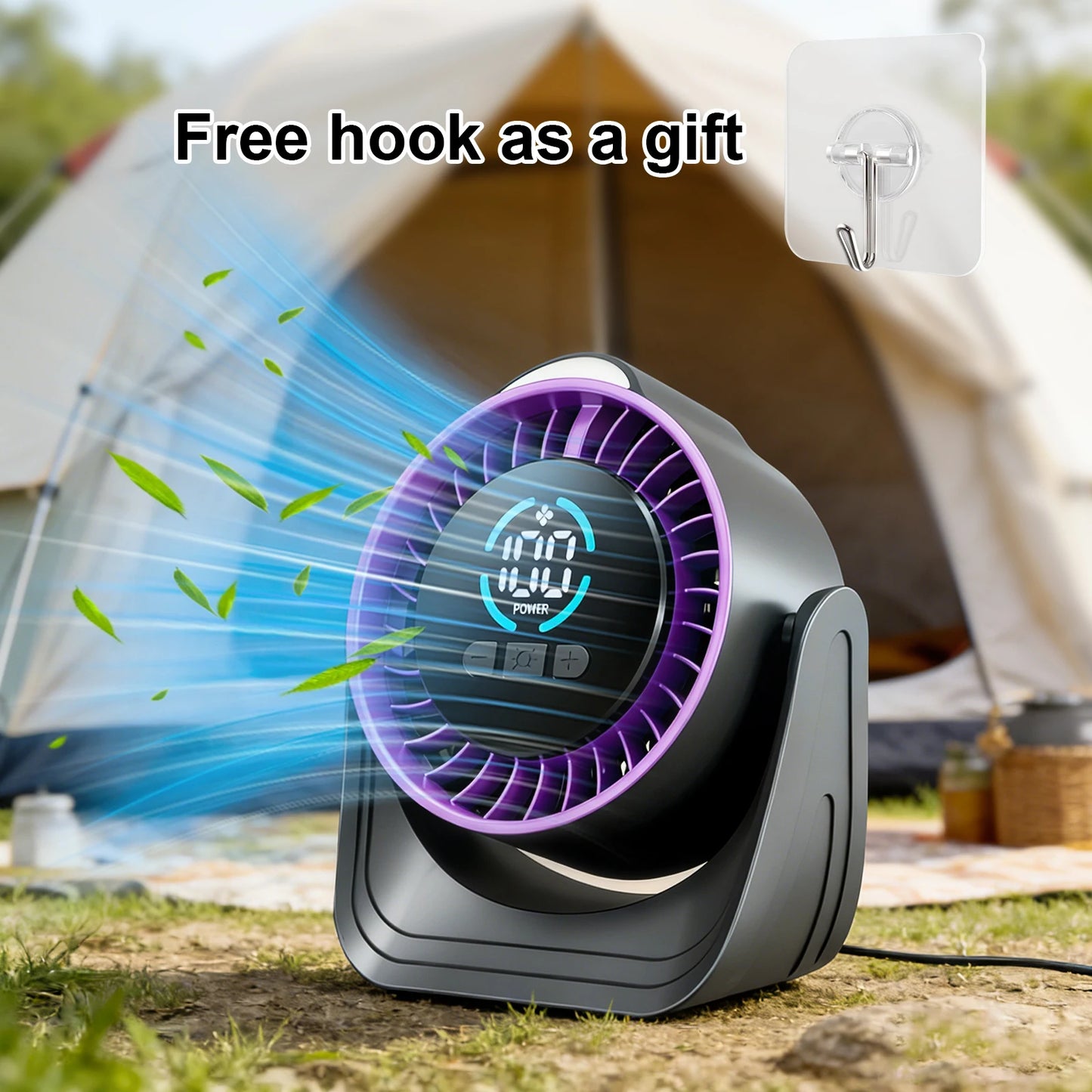 ZNLYRION Fan Rechargeable USB Desk Air Circulation Fan 360° Adjustable 100 Speeds Quiet Table Cooling Fan with Night Light 24H Long Battery Life For Home Office Bedroom