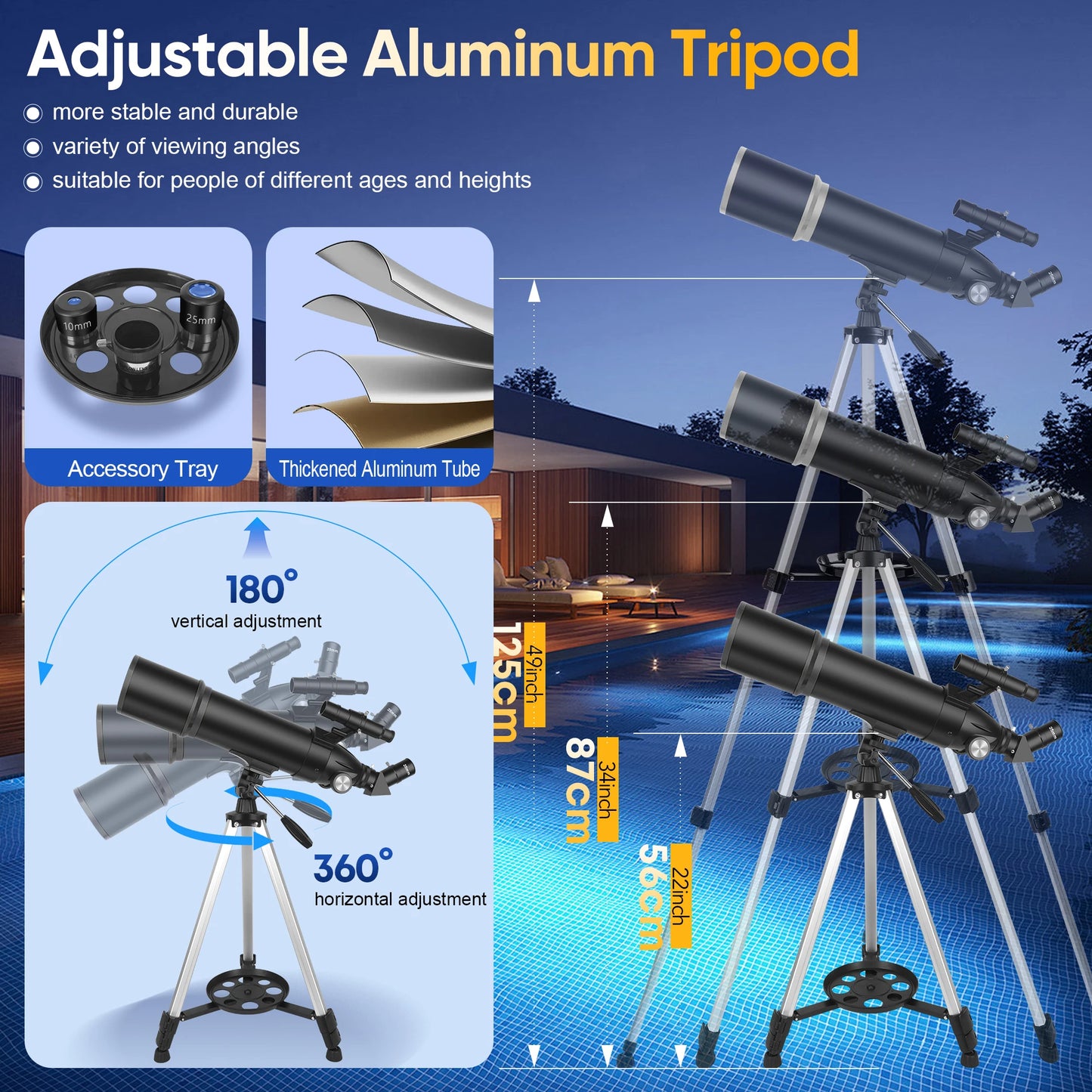 80mm Aperture 600mm Focal Length Refractor Astronomical Telescope, Suitable for Adults and Beginners, 180X Magnification, Comes with a Tripod, Phone Holder, and Storage Bag