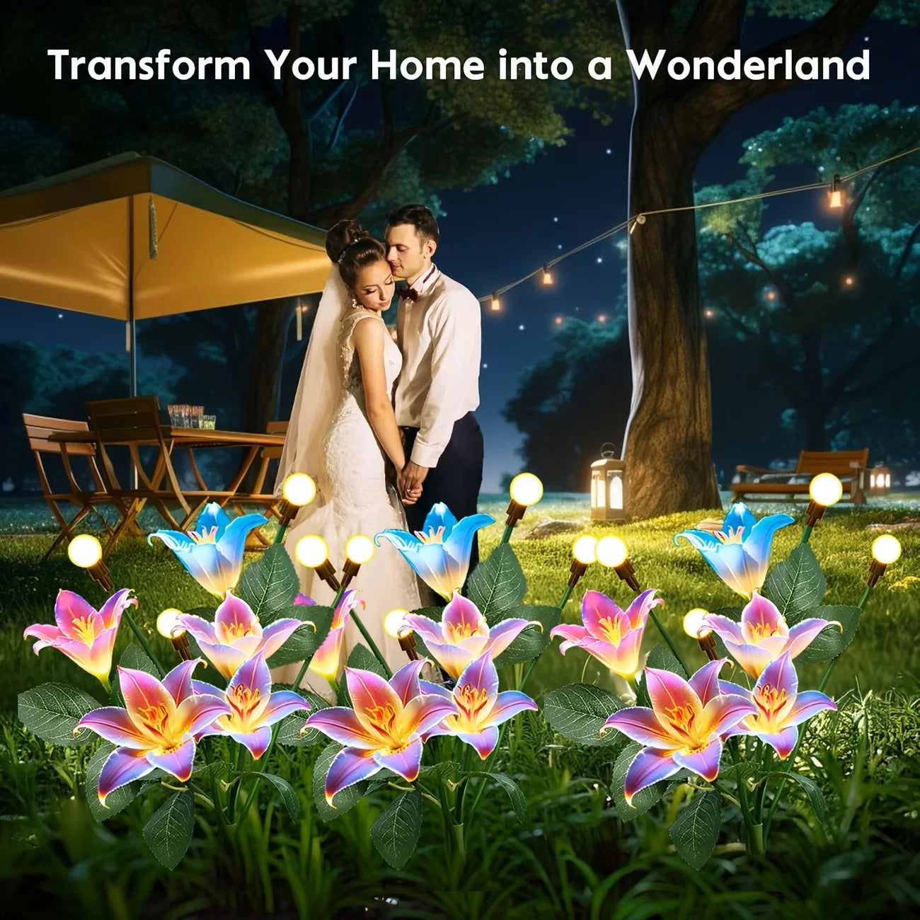 Lily Flower Solar Outdoor Light Ip65 Waterproof Solar Powered for Garden Pathway Landscape Lights Courtyard Yard Decoration