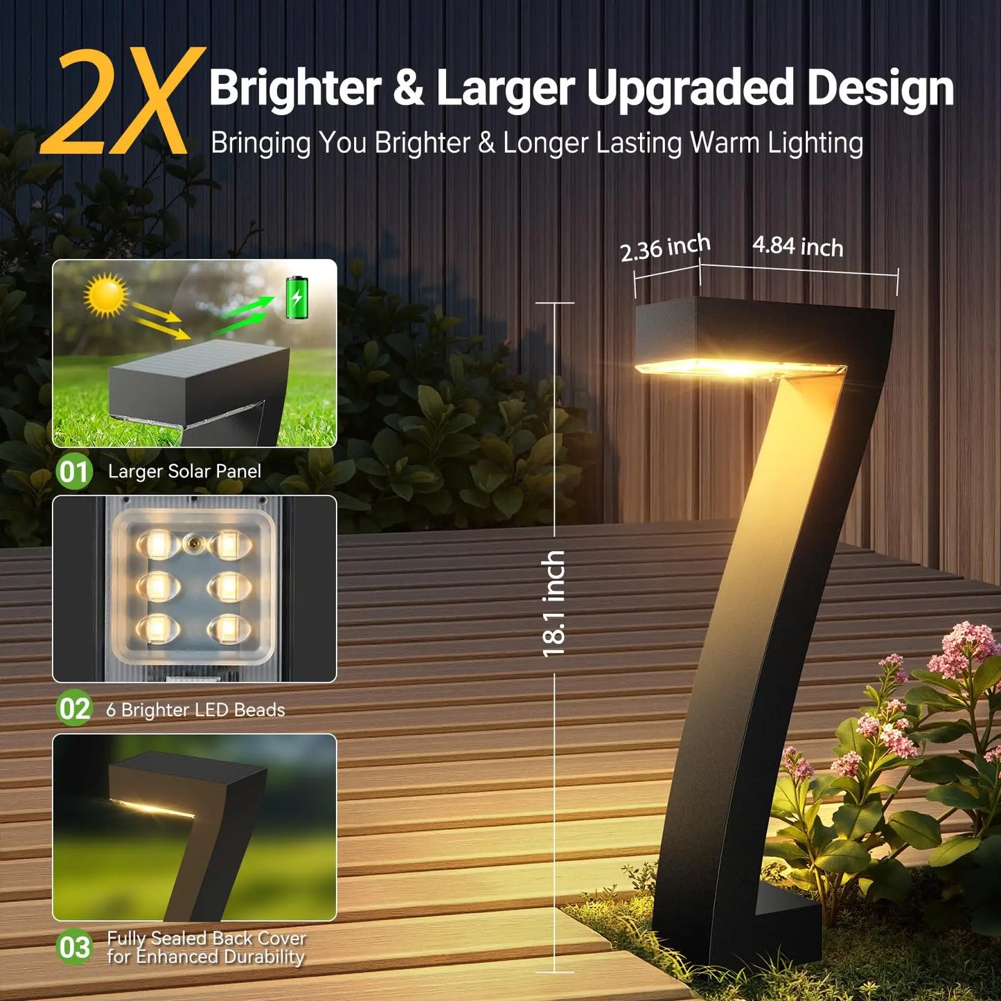 Upgraded Bright LED Solar Lights Outdoor Pathway Lights, IP65 Waterproof Solar Garden Lights for Yard Driveway Walkway Decor