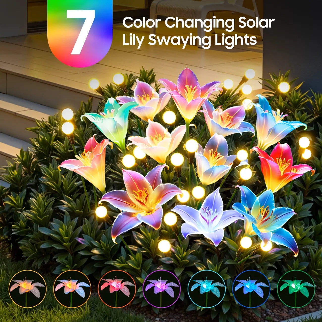 Lily Flower Solar Outdoor Light Ip65 Waterproof Solar Powered for Garden Pathway Landscape Lights Courtyard Yard Decoration