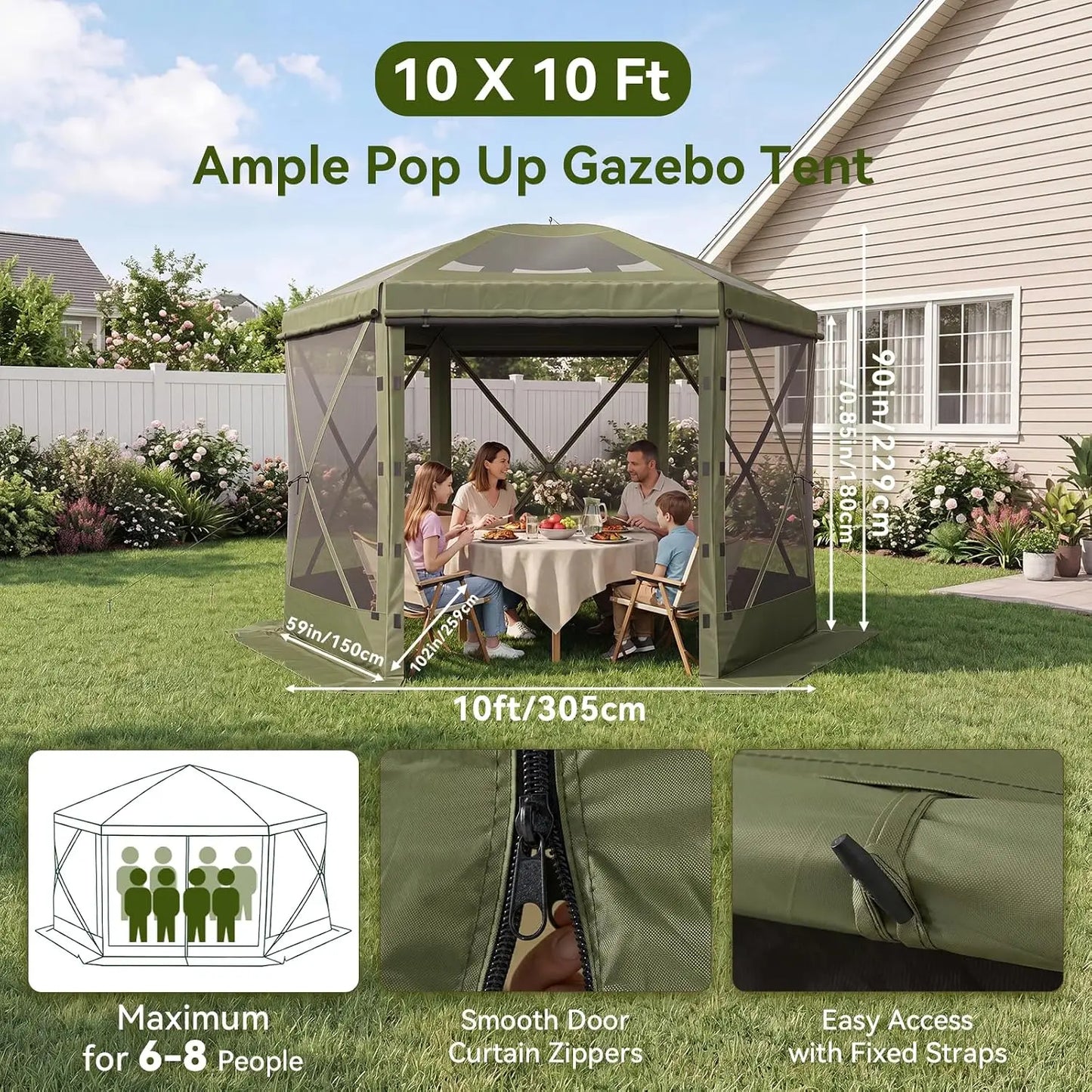 Aoxun 12x12FT Pop Up Tent Removable Top 6 Screen Pavilion Mesh Windows Windcloth Portable Outdoor Awning Instant Setup Brown For Camping Backyard Lawns