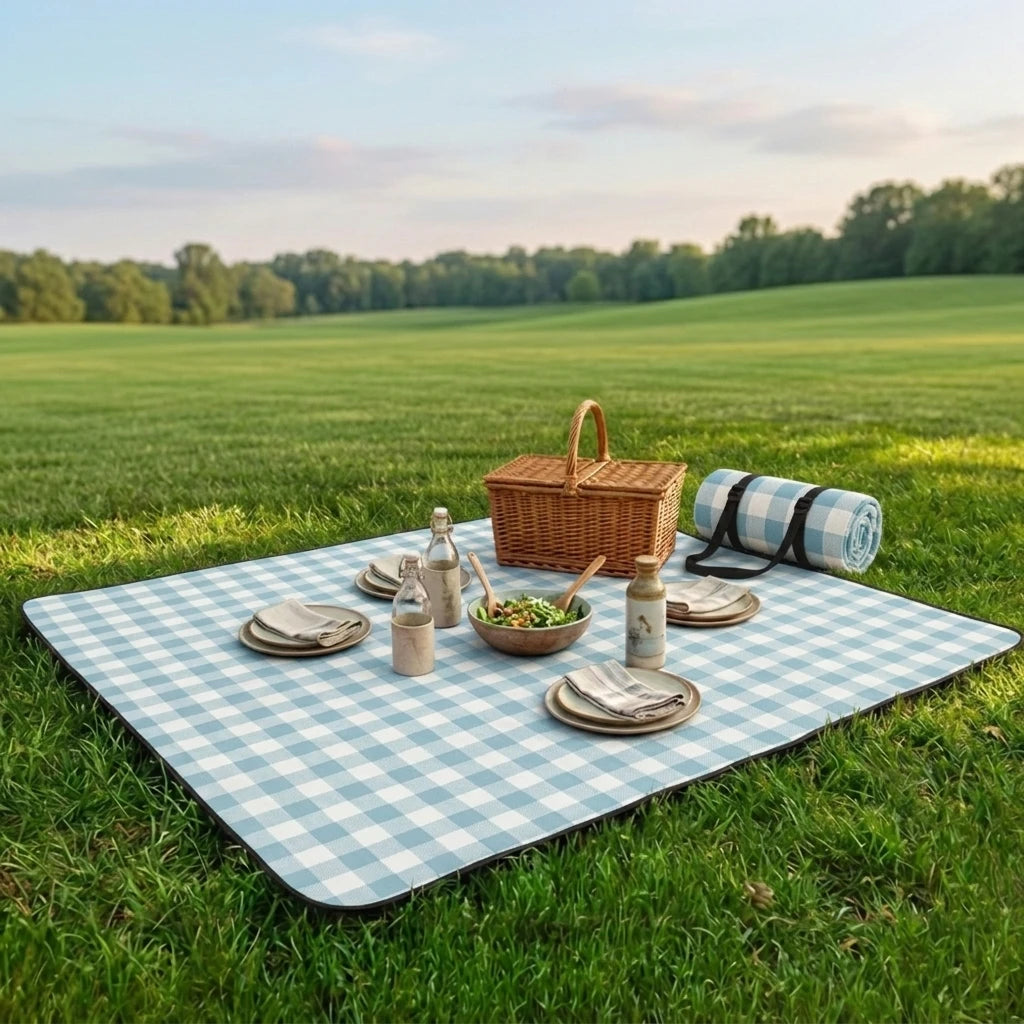 Adivo Waterproof Plaid Picnic Blanket Foldable Acrylic Outdoor Mat with Carry Strap for Beach Camping 59x79/79x79/79x118in