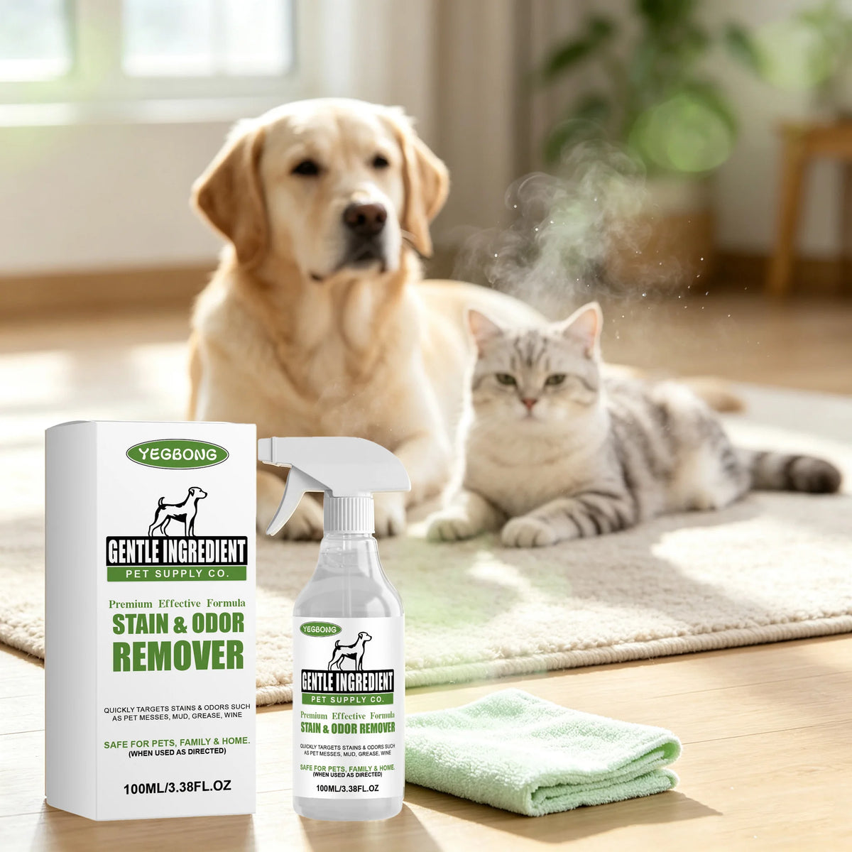 100ML Pet Stain Cleaner Spray Gentle Ingredient Dissolve Black Dirts Cleaning Stains Eliminate Bad Odors Soothing Discomfort Natural Daily Pet Cleaner