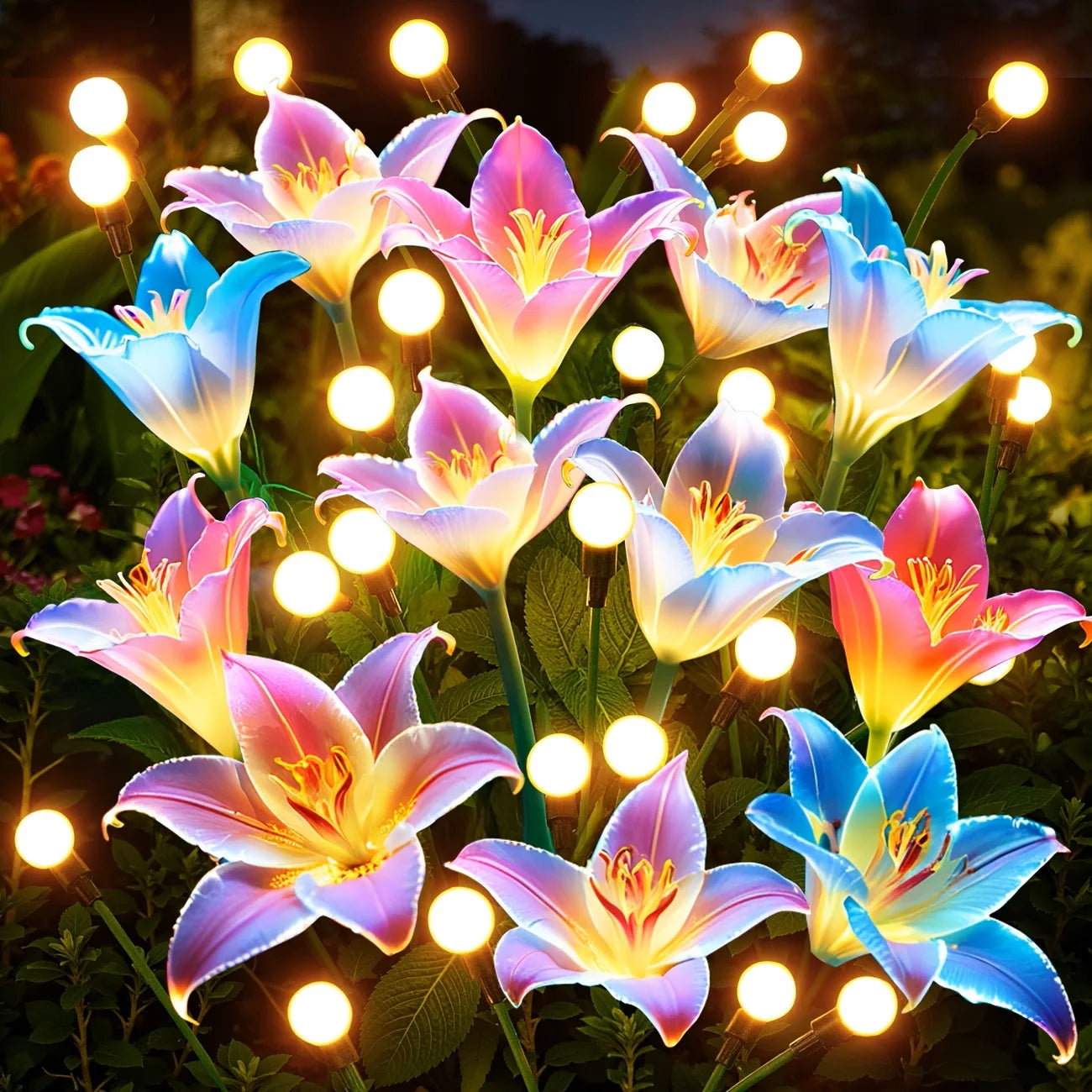 Lily Flower Solar Outdoor Light Ip65 Waterproof Solar Powered for Garden Pathway Landscape Lights Courtyard Yard Decoration