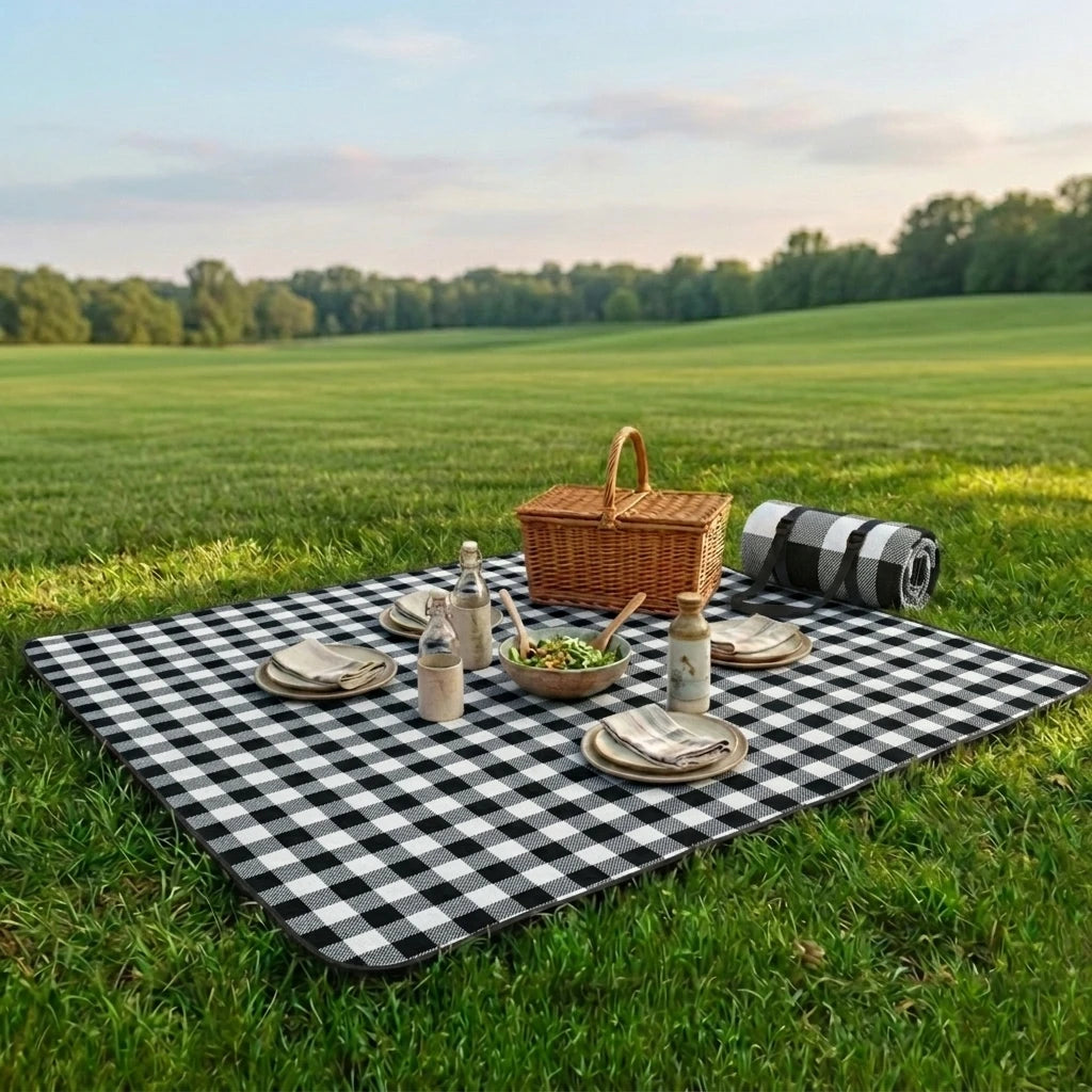 Adivo Waterproof Plaid Picnic Blanket Foldable Acrylic Outdoor Mat with Carry Strap for Beach Camping 59x79/79x79/79x118in