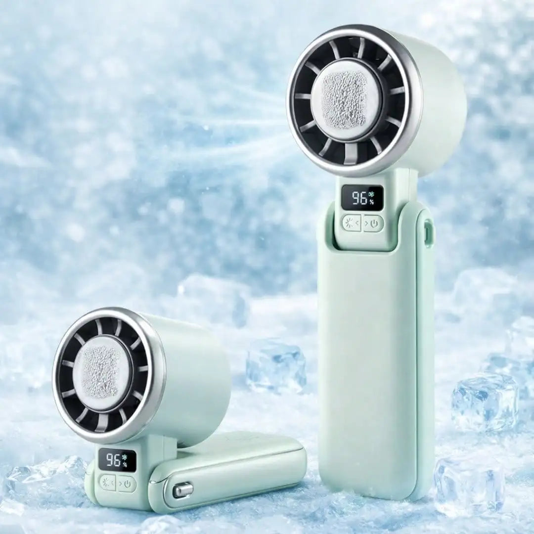 Portable Handheld Fan, Ice Cooling Cold Compress Fan, Rechargeable Mini Personal Fan, Digital Display USB Turbo Fan