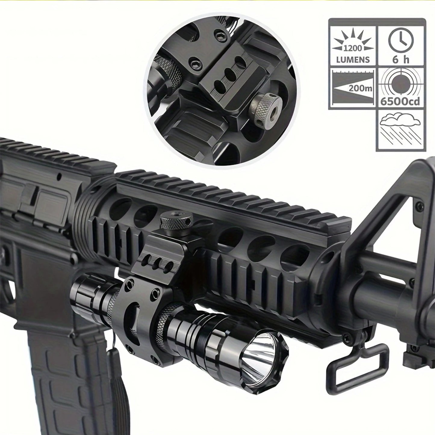 Tactical 1200 Lumen LED Flashlight with Picatinny Rail Mount