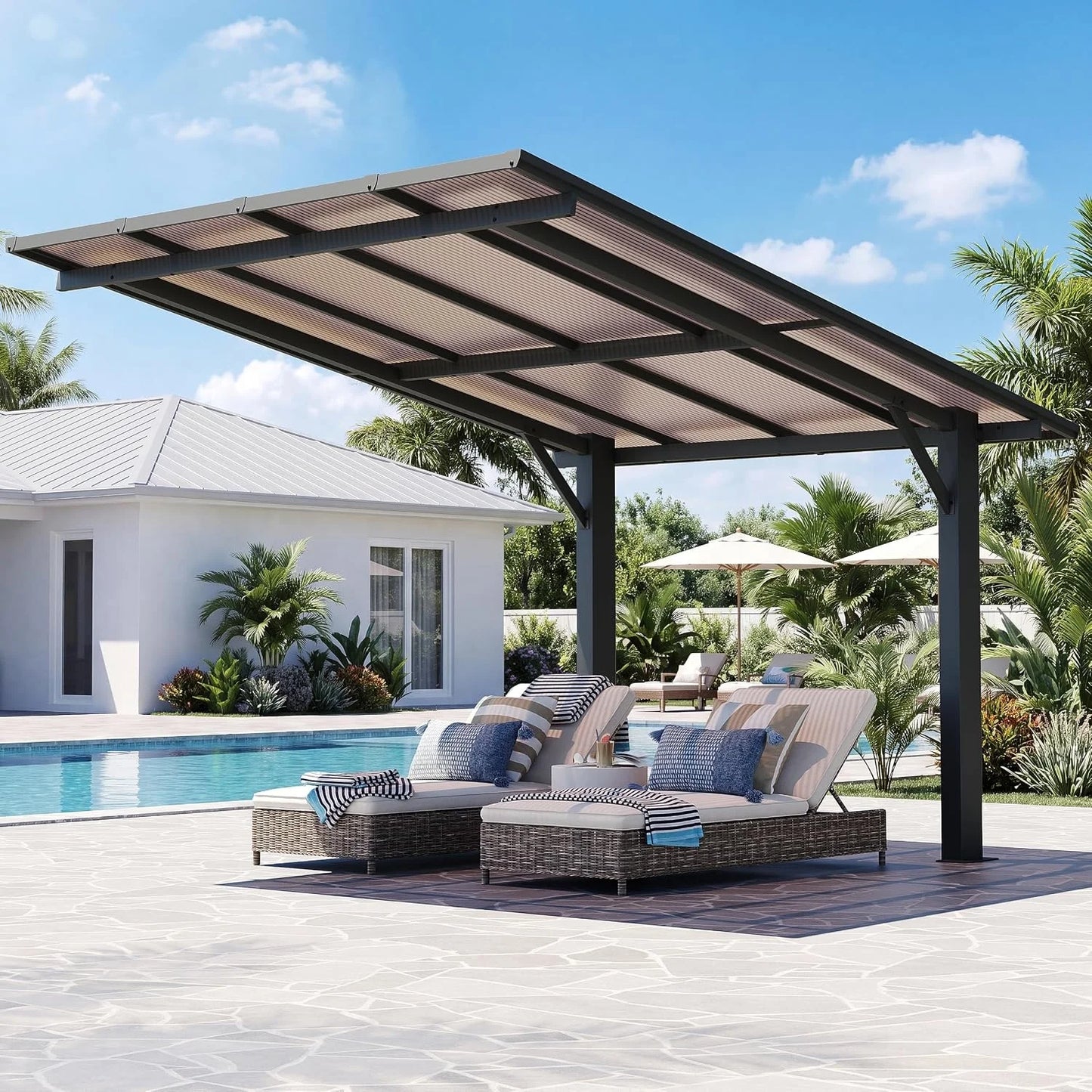 Aoxun 8x10ft Hard Top Gazebo Freestanding Metal Pergola With 4.72 Inch Thick Support Posts Heavy Duty Outdoor Carport Shelter For Patio Backyard