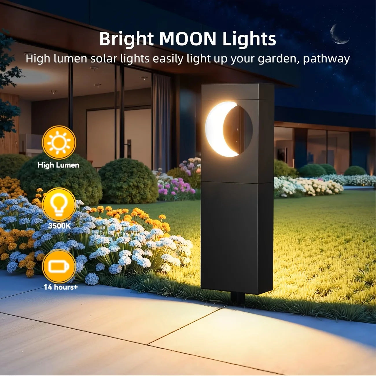 Solar Pathway Lights Outdoor Waterproof Bright Moon Auto On/Off Garden Light for Yard Patio Porch Lawn Outside Decor Lighting