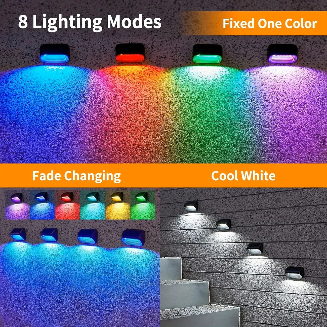 Solar Wall Lamp Solar Fence Lights with Warm White RGB Modes For Backyard Patio Deck Railing Wall Outdoor Waterproof Decor Light