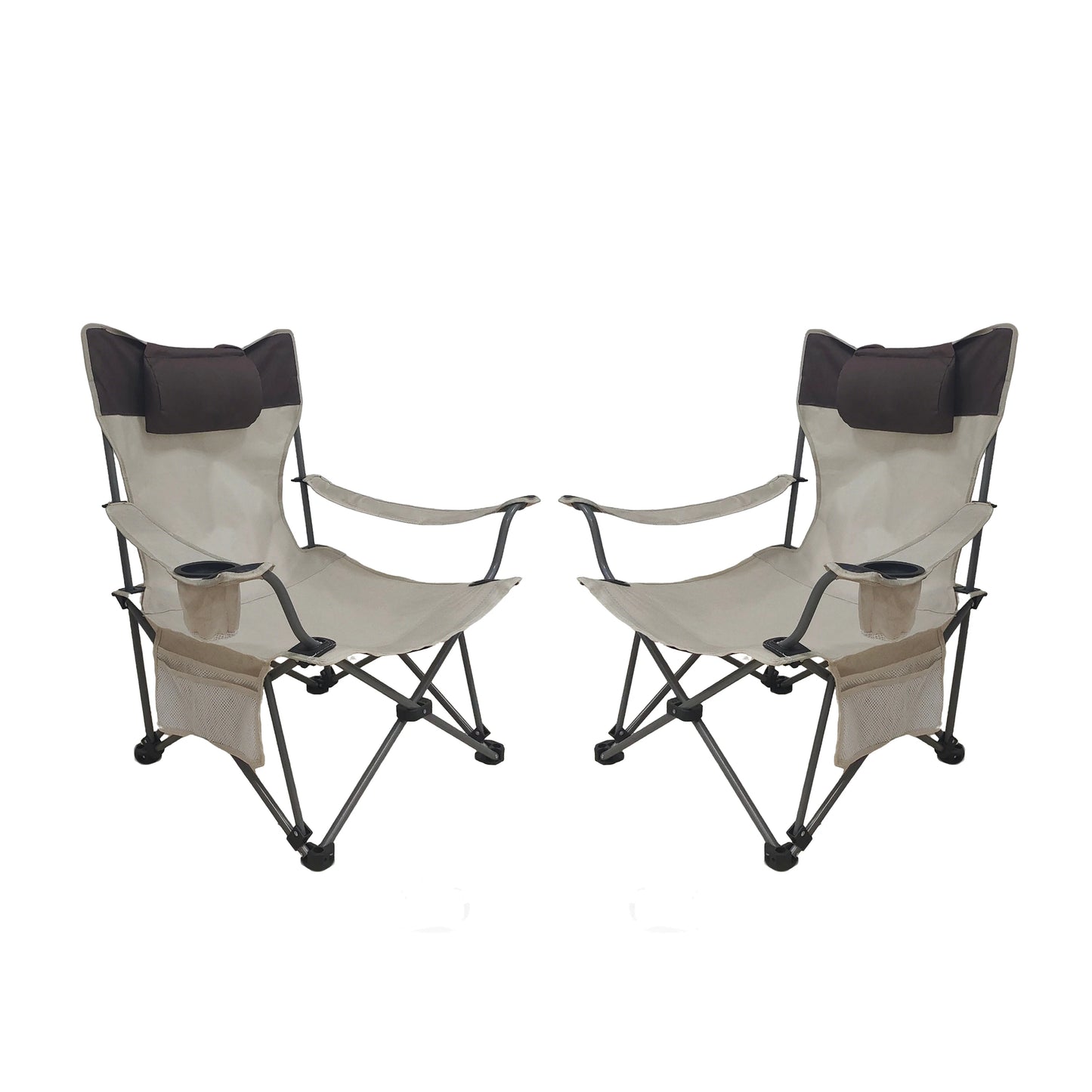 2PCS Folding Camping Chairs, Adjustable 3-Position Reclining Outdoor Lounge Chair with Side Pocket & Cup Holder, Portable Camping Chair with Carry Bag,Beige ,Dark Blue,