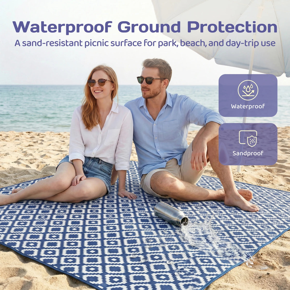 Adivo Waterproof Picnic Blanket Foldable Portable Polyester Outdoor Mat with Carry Handle for Beach Camping 59x79/79x79in