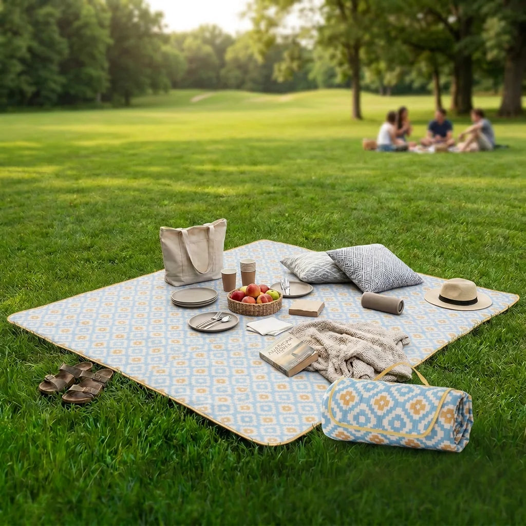 Adivo Waterproof Picnic Blanket Foldable Portable Polyester Outdoor Mat with Carry Handle for Beach Camping 59x79/79x79in