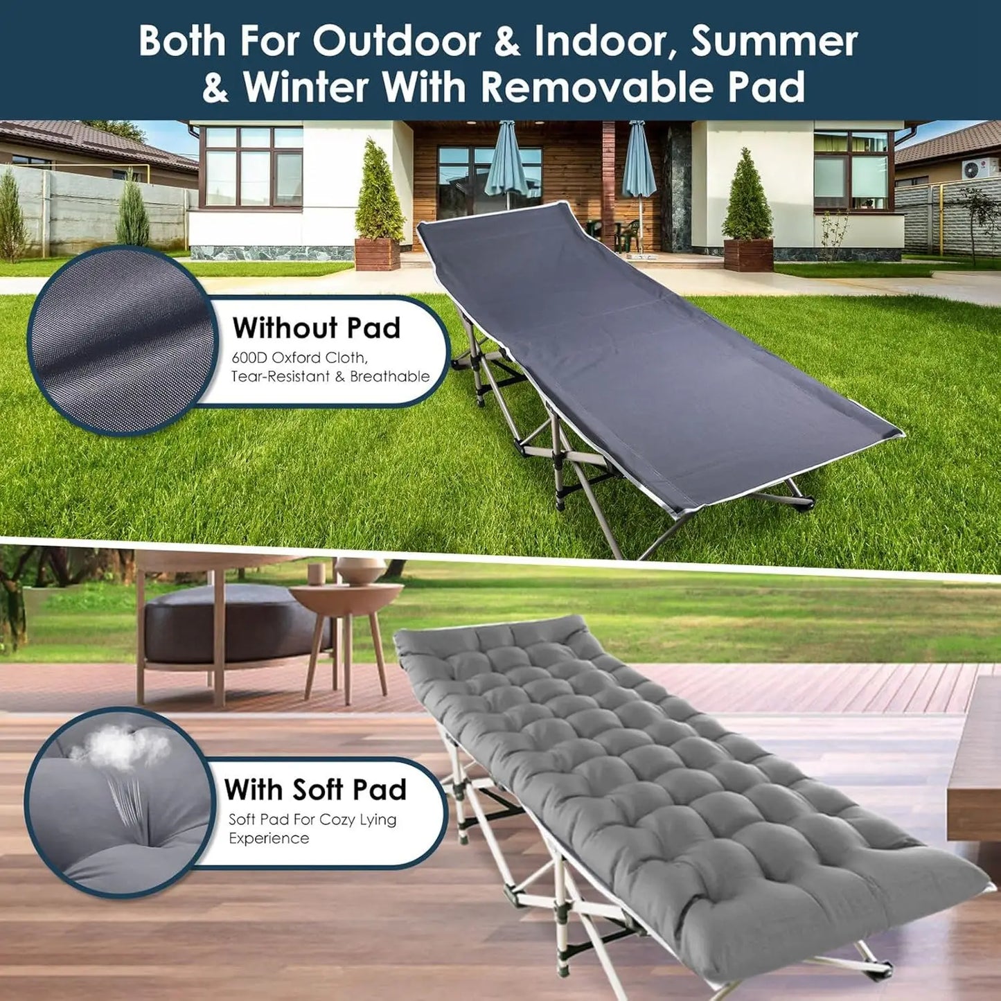 Foldable Portable Outdoor Bed Lounge Chair With Pearl Foam Mattress