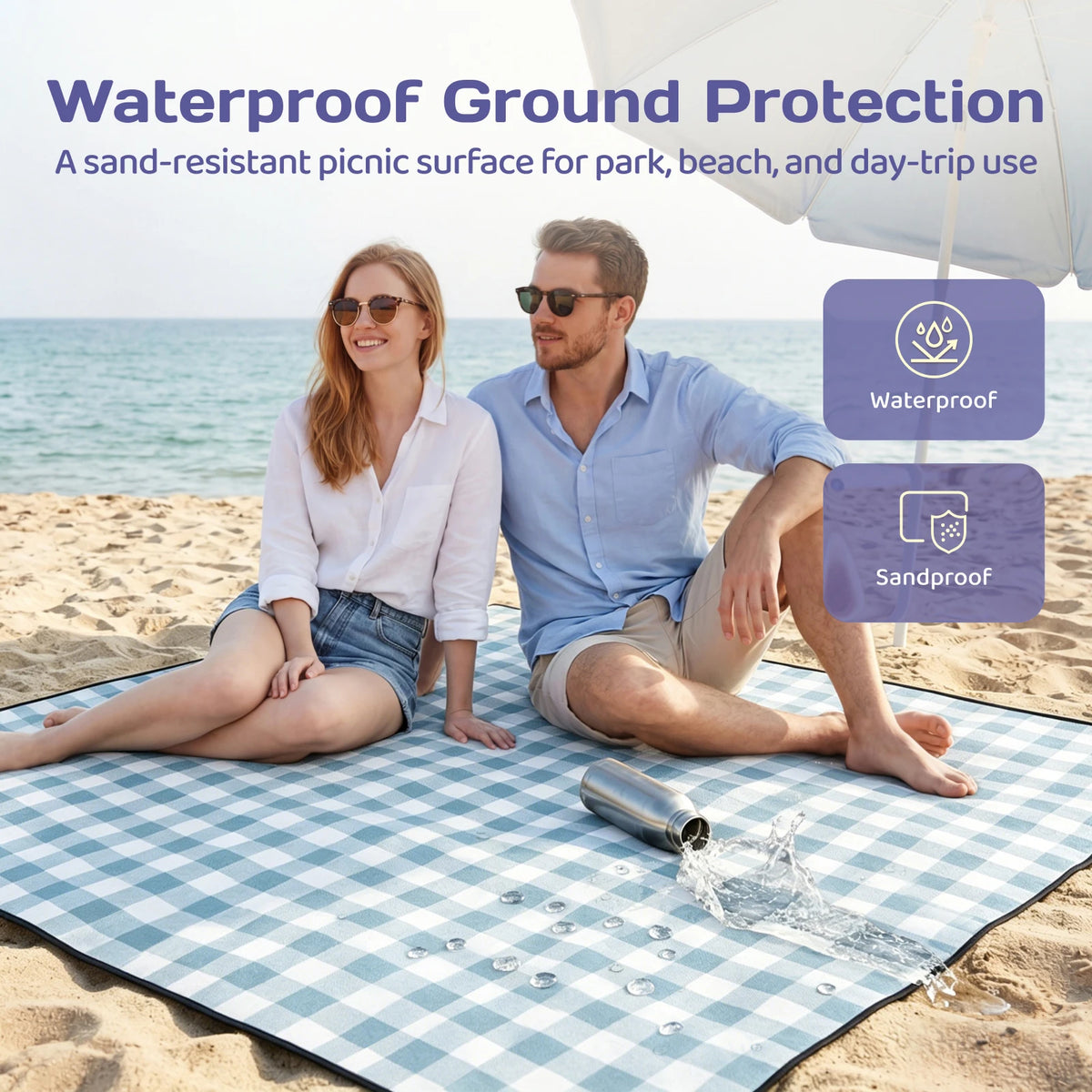 Adivo Waterproof Plaid Picnic Blanket Foldable Acrylic Outdoor Mat with Carry Strap for Beach Camping 59x79/79x79/79x118in