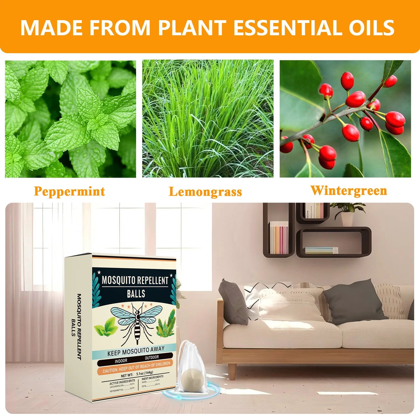 Natural Mosquito Repellent Paper Balls Peppermint Citronella Formula