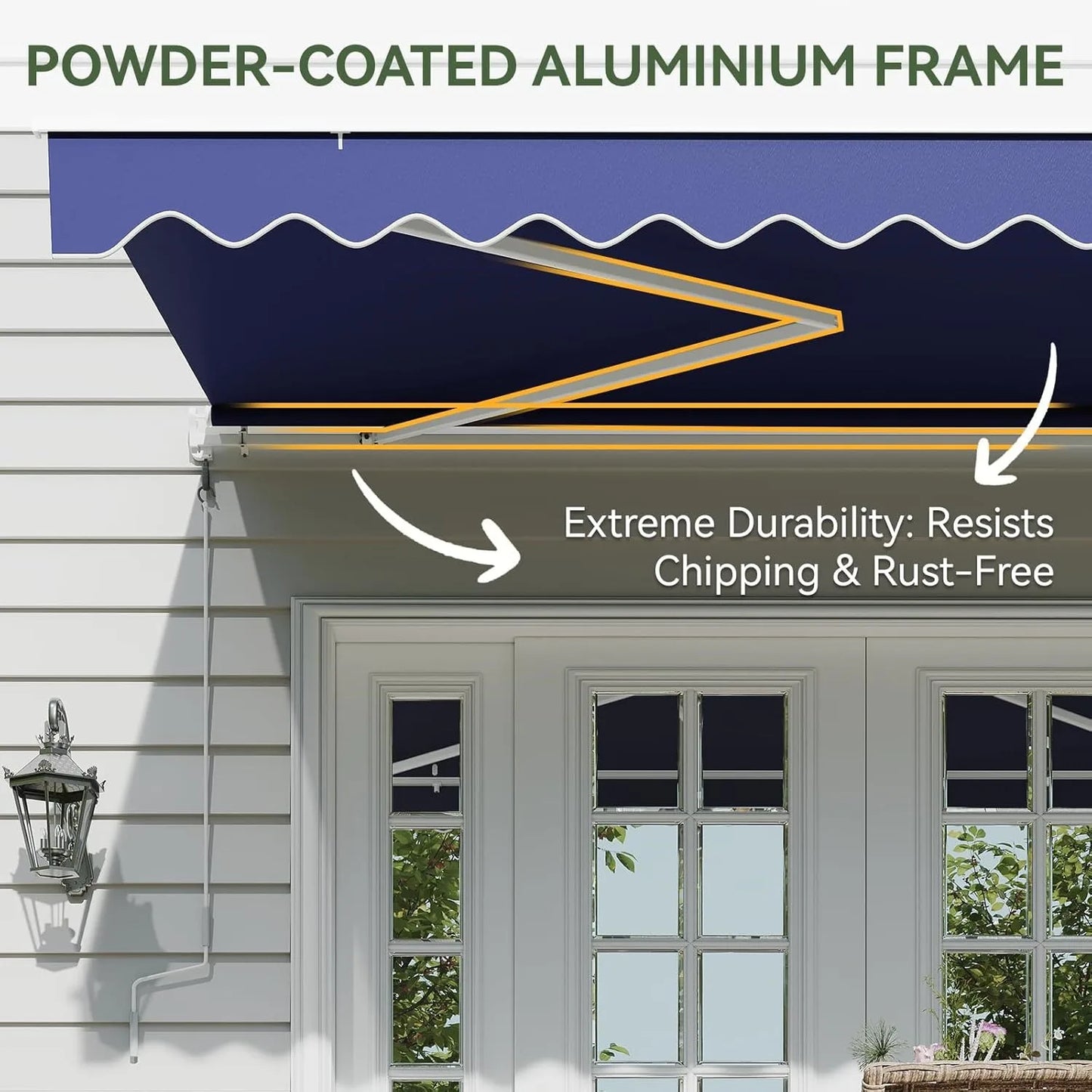 Nordivale 12x10ft Manual Retractable Awning Outdoor Patio Sun Shade Canopy Waterproof Polyester PA Coated Fabric with Crank Handle for Backyard Deck Window Blue