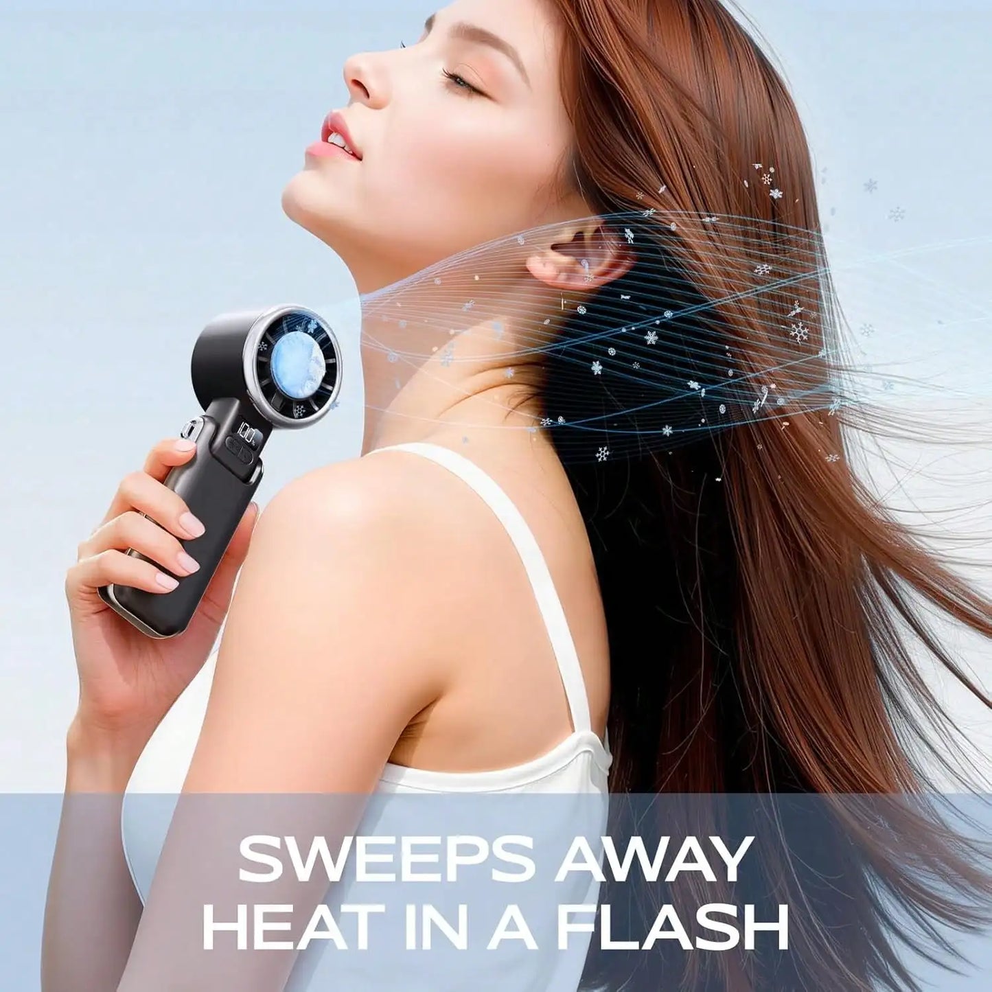 Portable Handheld Fan, Ice Cooling Cold Compress Fan, Rechargeable Mini Personal Fan, Digital Display USB Turbo Fan