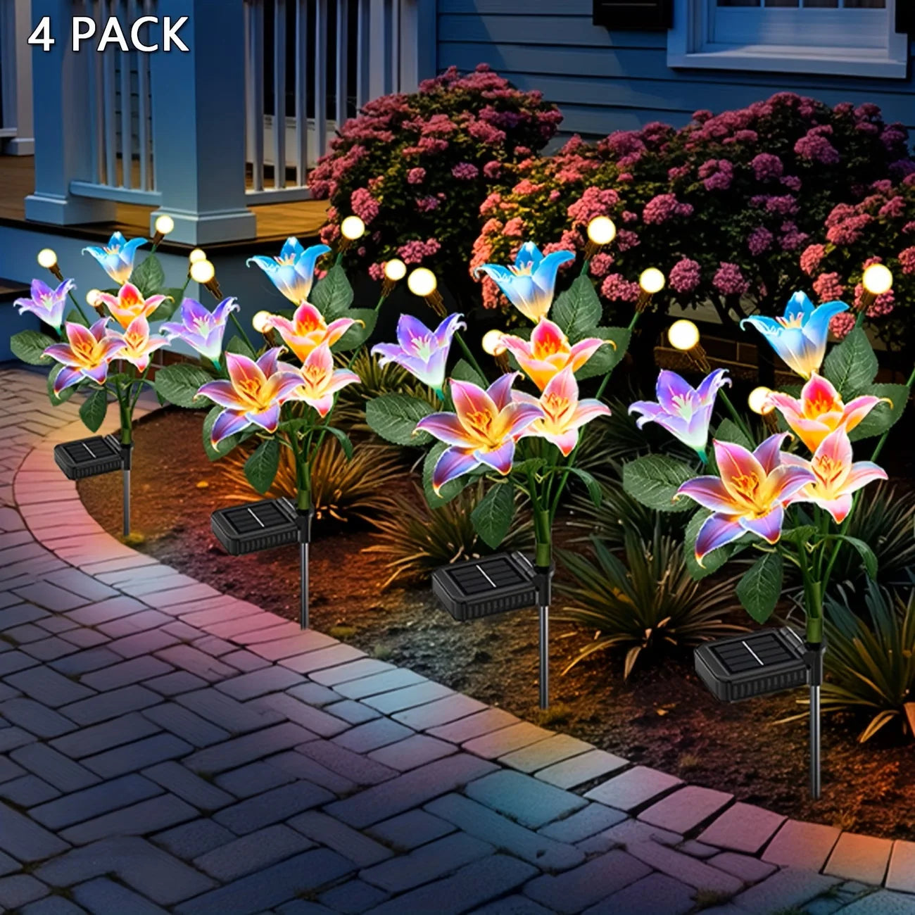 Lily Flower Solar Outdoor Light Ip65 Waterproof Solar Powered for Garden Pathway Landscape Lights Courtyard Yard Decoration