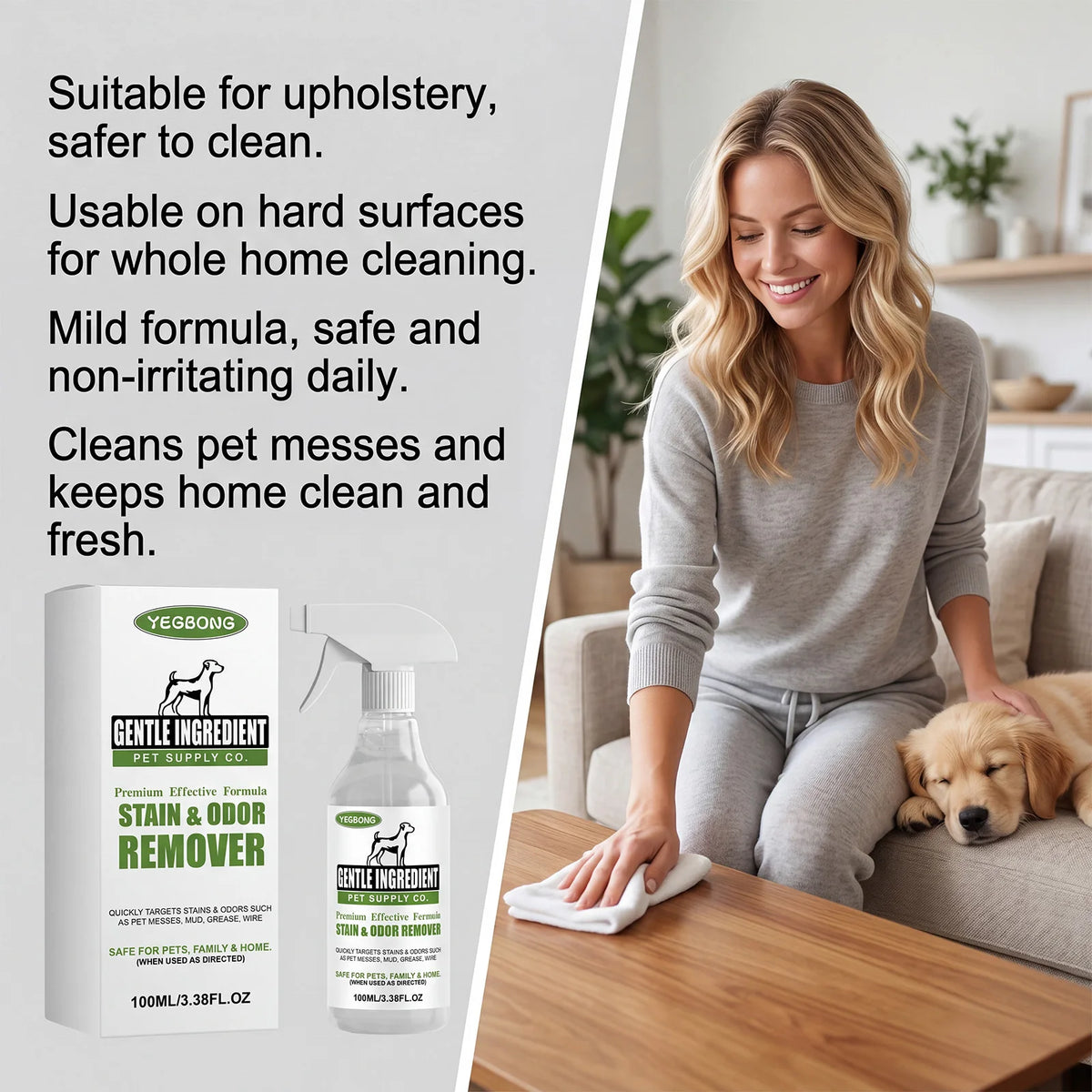 100ML Pet Stain Cleaner Spray Gentle Ingredient Dissolve Black Dirts Cleaning Stains Eliminate Bad Odors Soothing Discomfort Natural Daily Pet Cleaner
